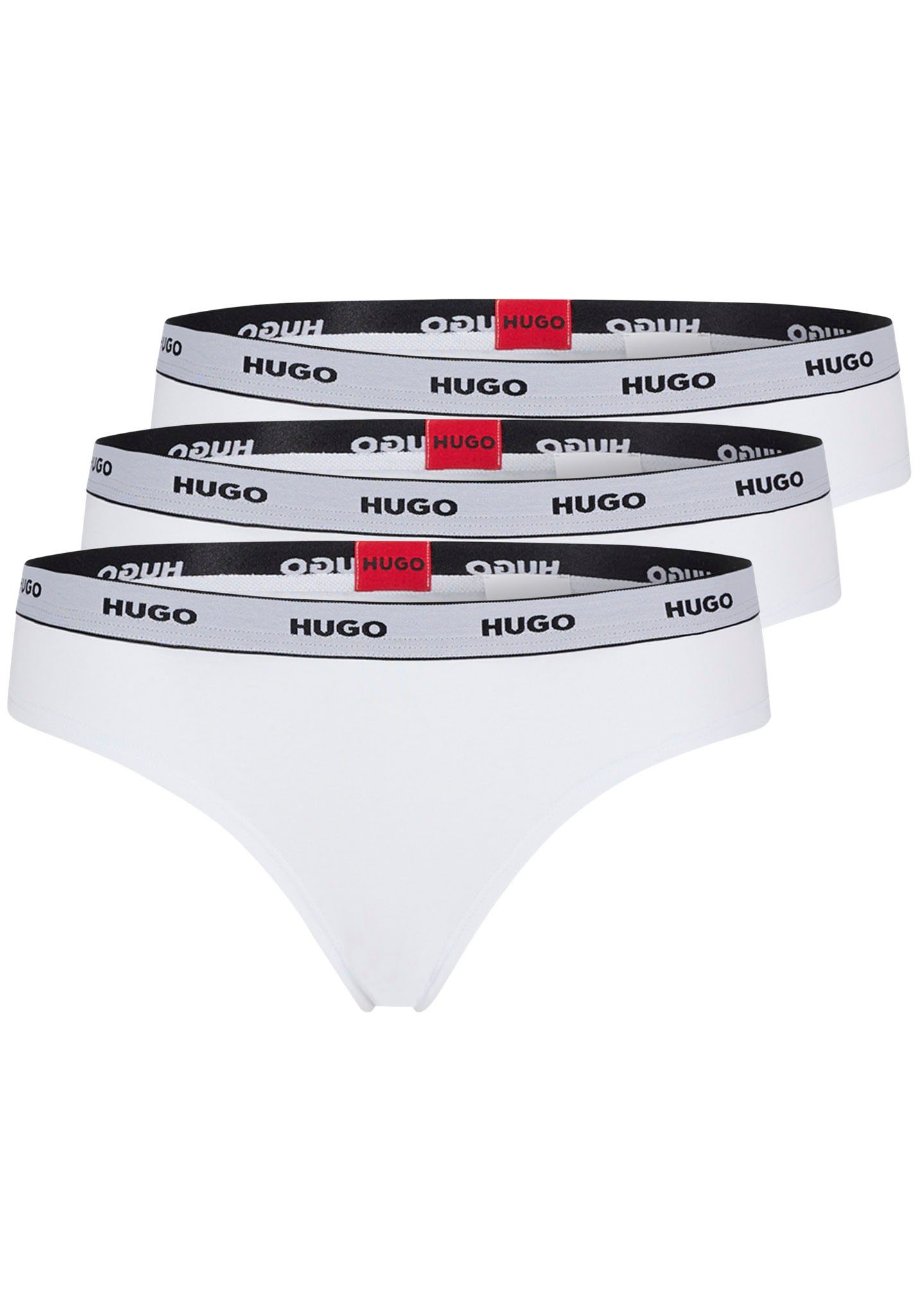 Black100 mit (3-St) THONG HUGO HUGO Logo-Elastikbund String STRIPE TRIPLET
