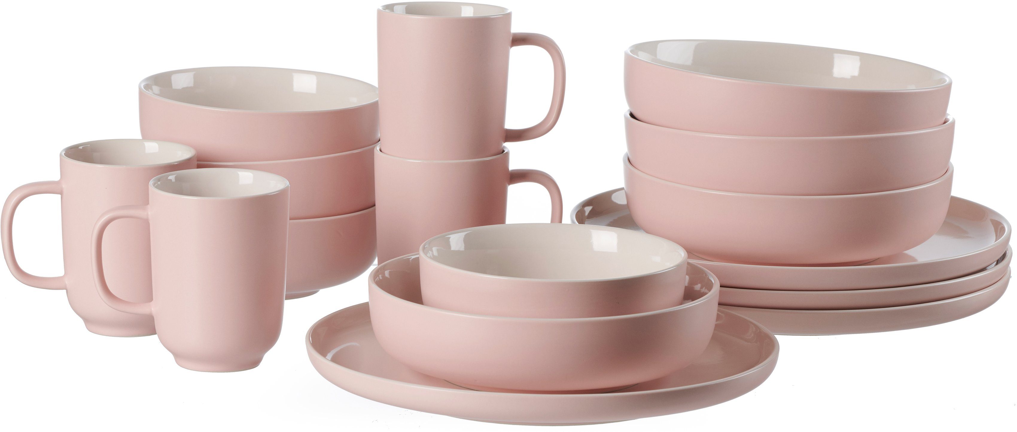 Ritzenhoff & Breker Kombiservice Geschirr-Set, Service Jasper (16-tlg), 4 Personen, Steinzeug, im Scandic Style, 16 Teile, für 4 Personen rosa