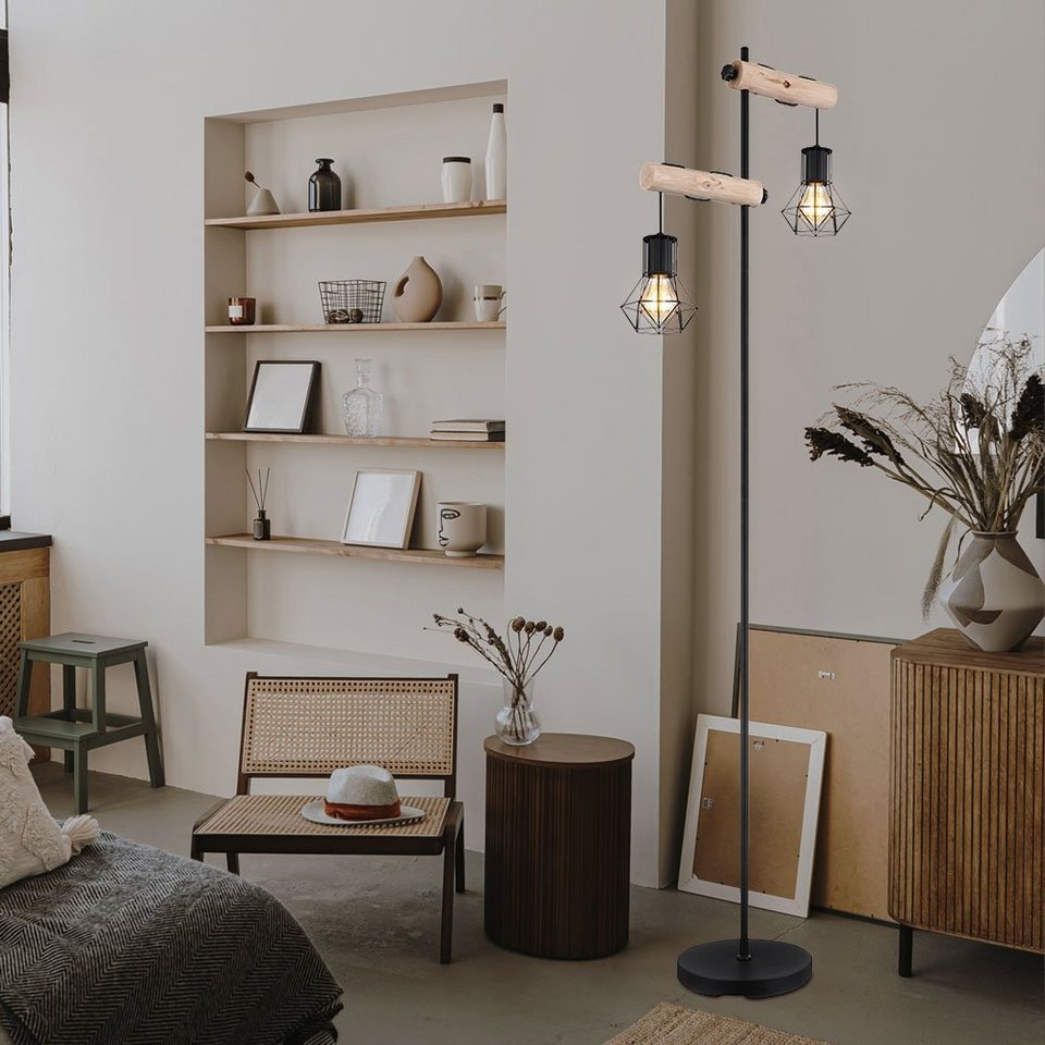 etc-shop Stehlampe inklusive, Holz schwarz Vintage nicht Wohnzimmer Leuchtmittel Stehlampe, Stehleuchte