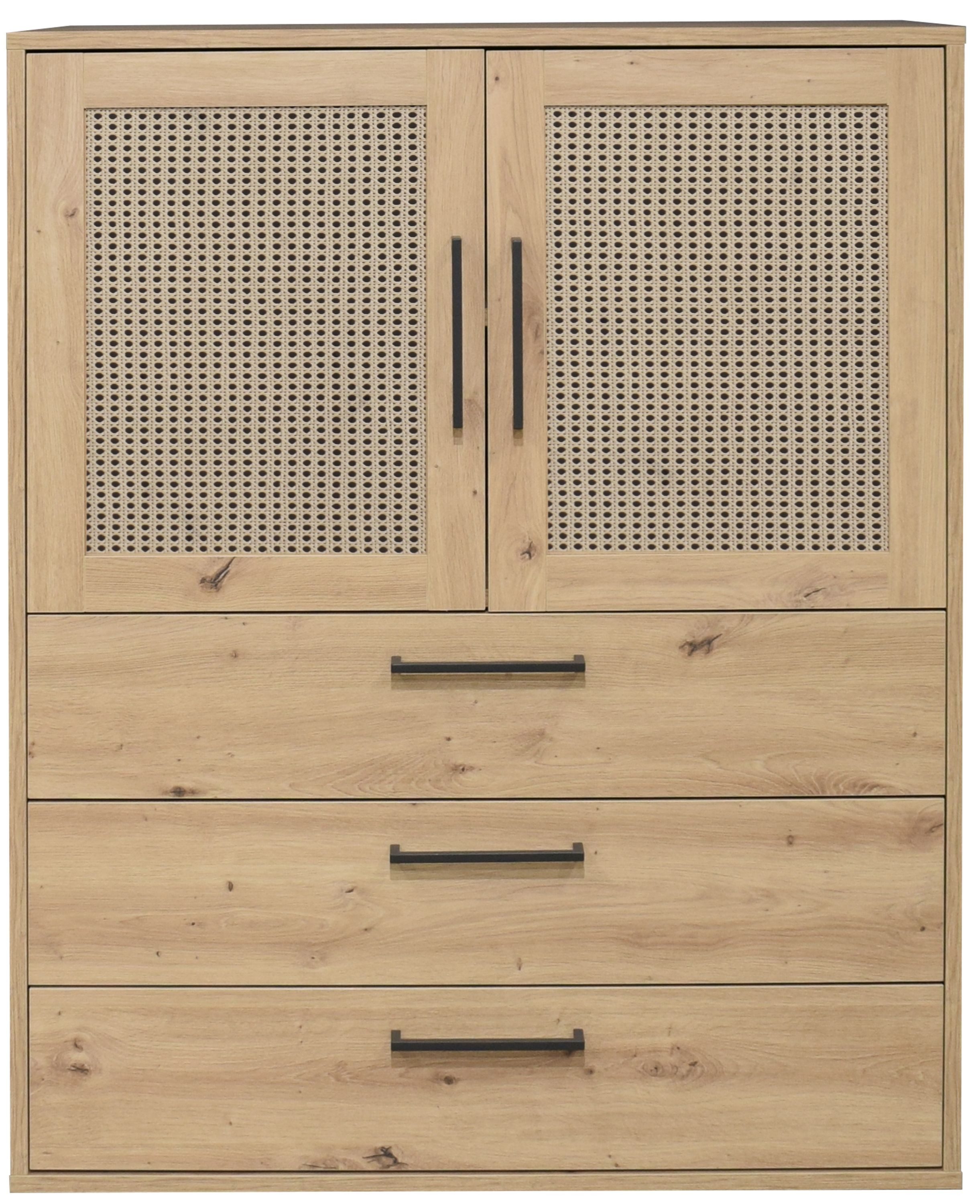 FURNARO Kommode, in asteiche/wiener geflecht-asteiche B/H/T: 101x128x45 cm