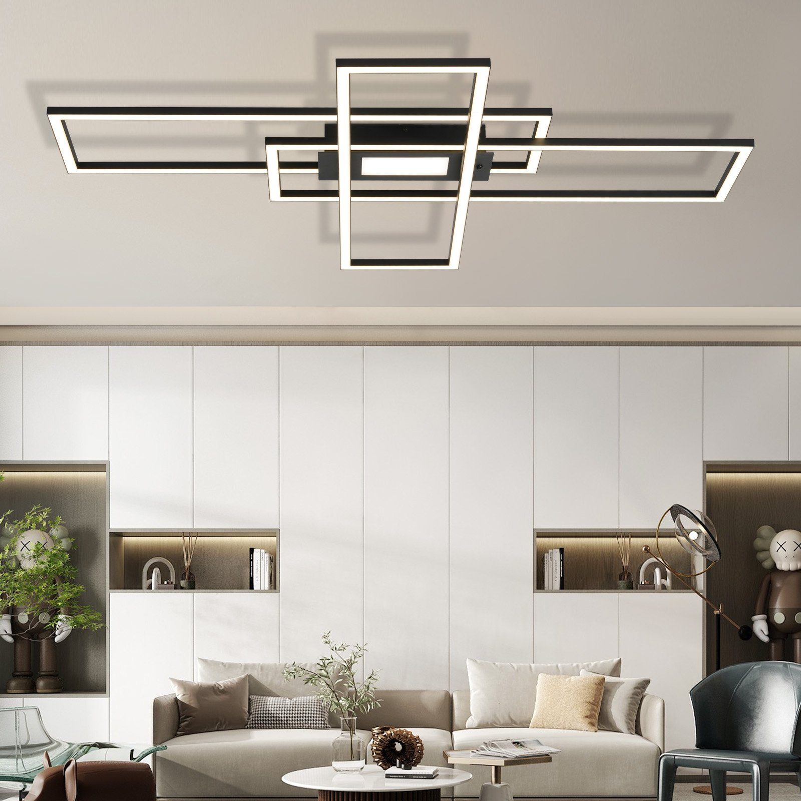 ZMH LED Deckenleuchte Wohnzimmer 50W 3 Rahmen Deckenlampe mit Fernbedienung günstig online kaufen