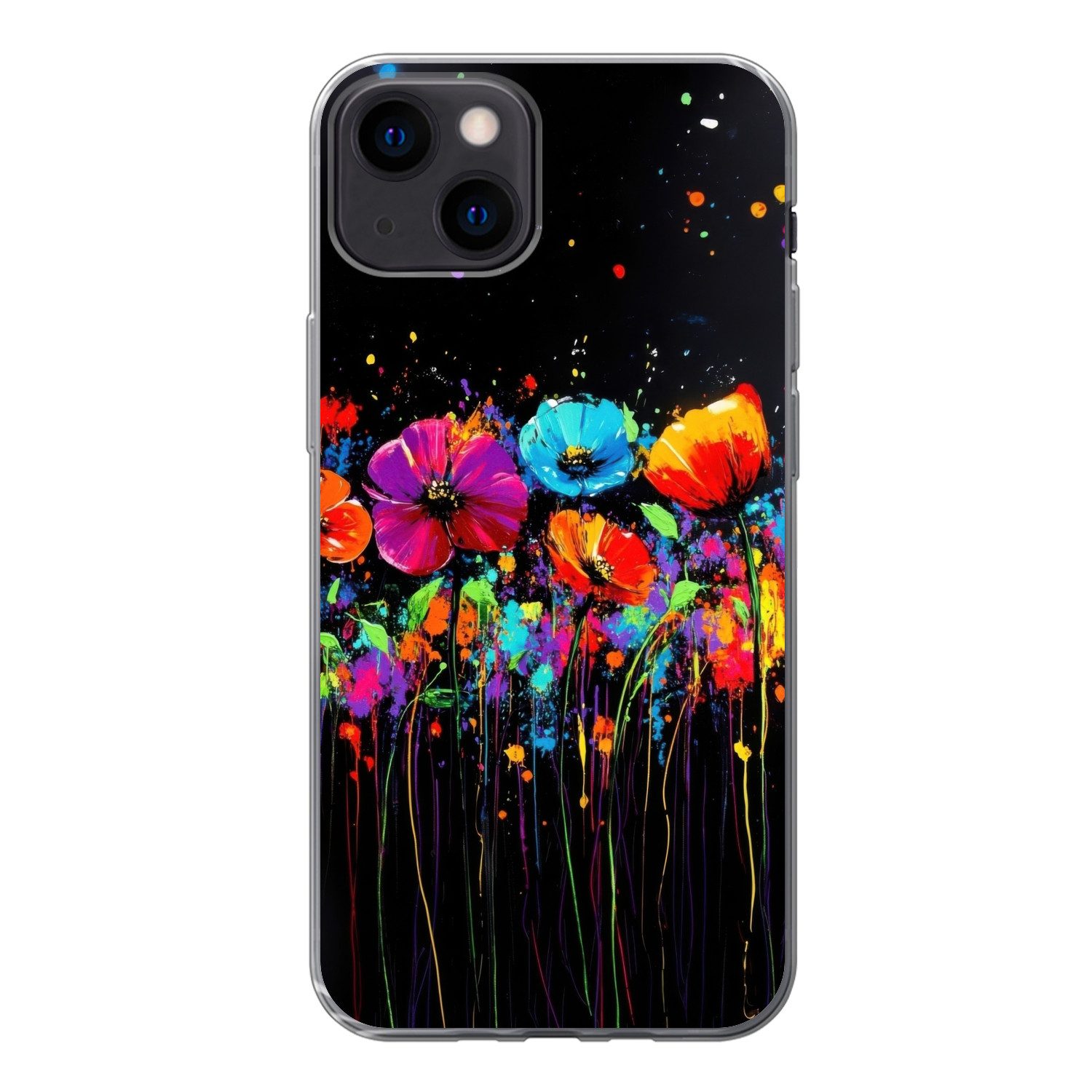 MuchoWow Handyhülle für Apple iPhone 13 Blumen - Bunt - Spritzer, Smartphone-Bumper, Print, Handy Schutzhülle Dünn