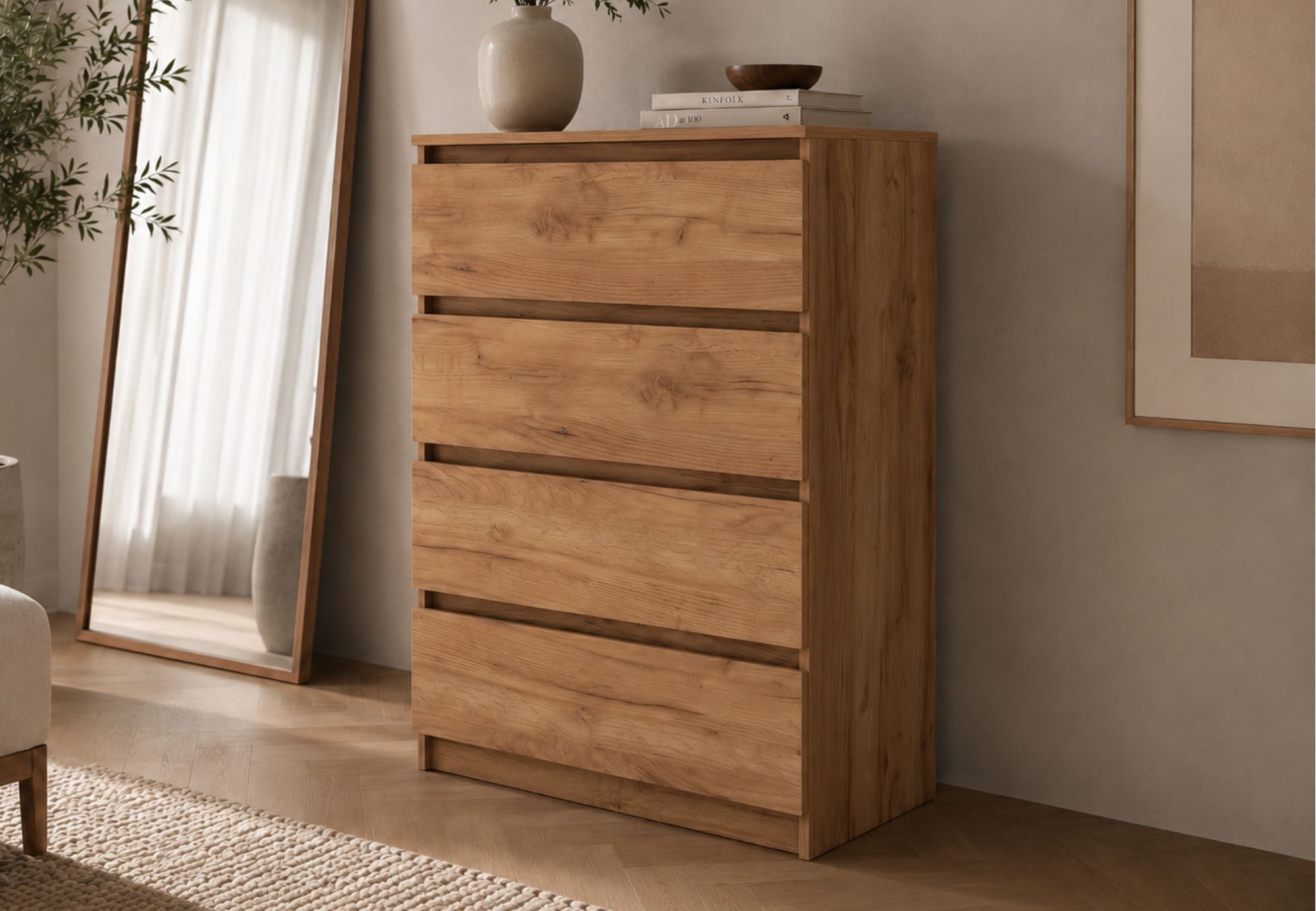 Home Collective Kommode Sideboard mit Schubladen Schubladenschrank Kommodenschrank, modern & vielseitig, mit 4 grifflosen Schubladen Craft-Eiche