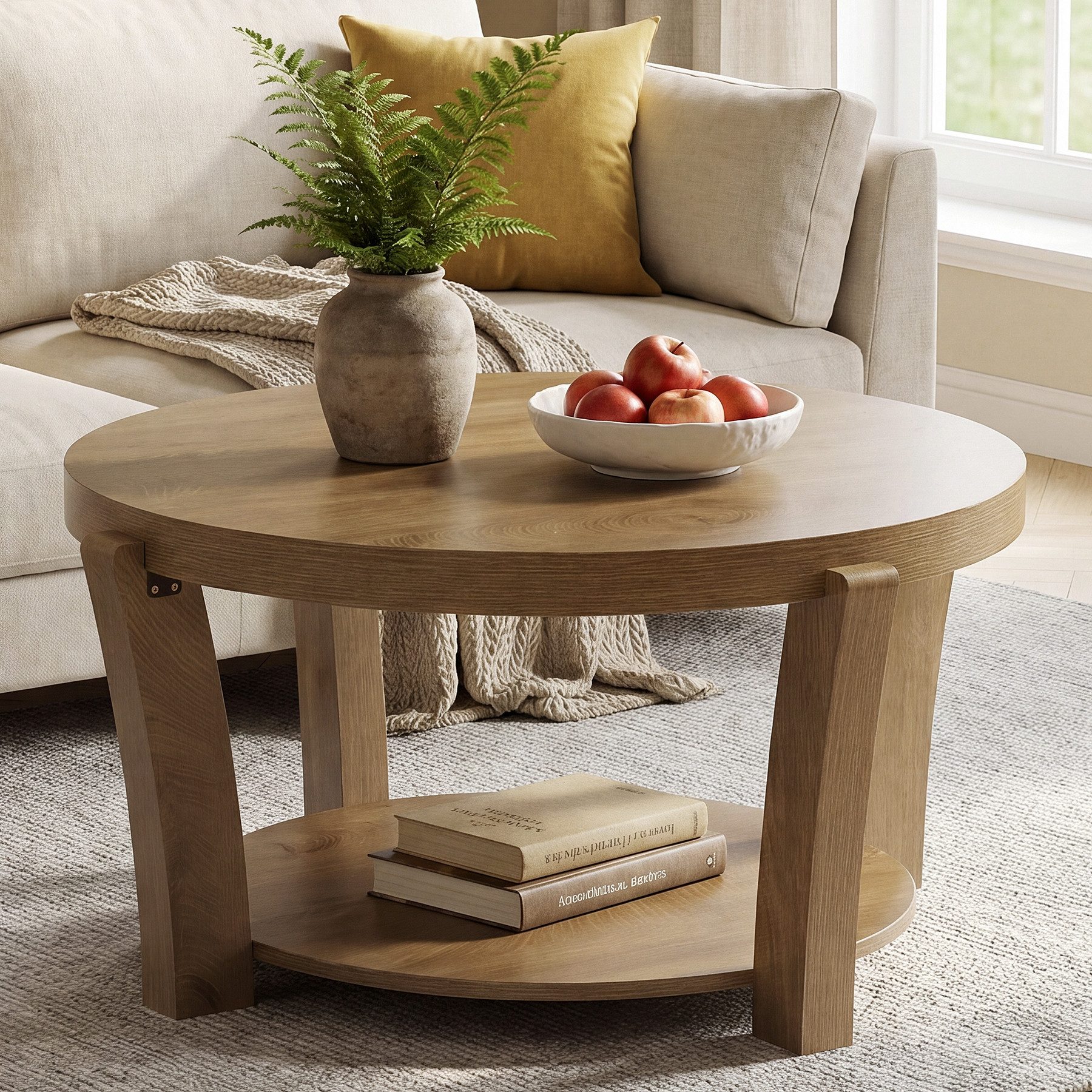 Tribesigns Couchtisch runder Couchtisch, 2-stöckiger Beistelltisch mit offenem Stauraum (einfach zu montieren), runder Wohnzimmertisch aus Holz im Landhausstil mit 80 cm Tischplatte