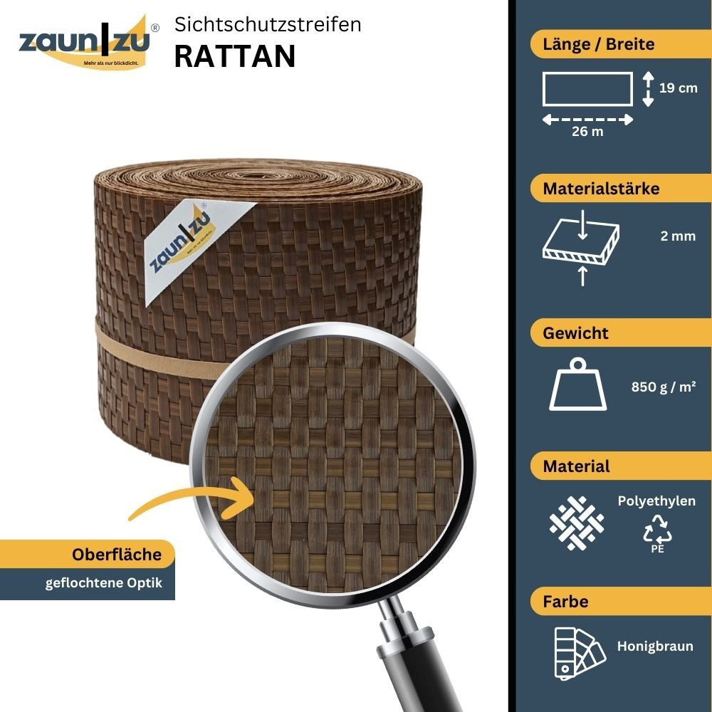 zaunzu Sichtschutzstreifen Rattan PE für Doppelstabmatten günstig online kaufen