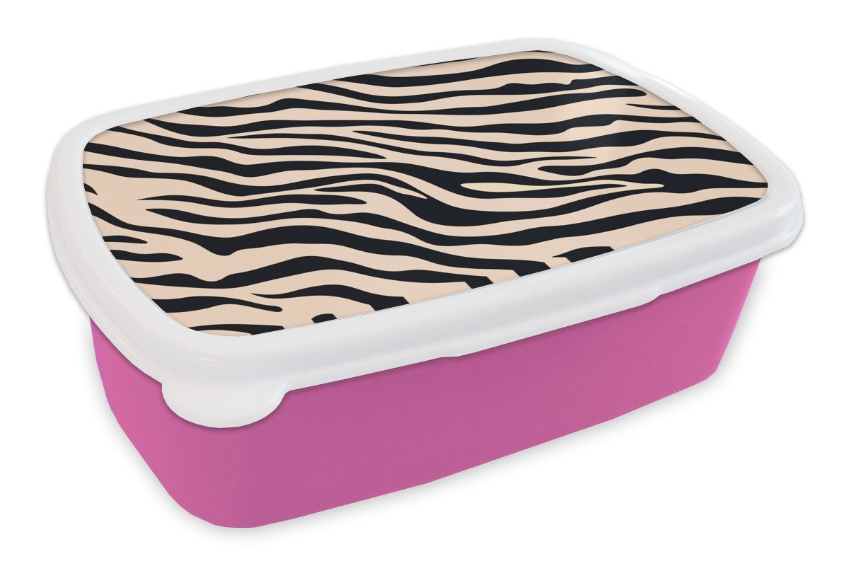 MuchoWow Lunchbox Zebradruck - Dynamisch - Rosa, Kunststoff, (2-tlg), Brotdosen, Lunch Box, Brotbox für Kinder und Erwachsene