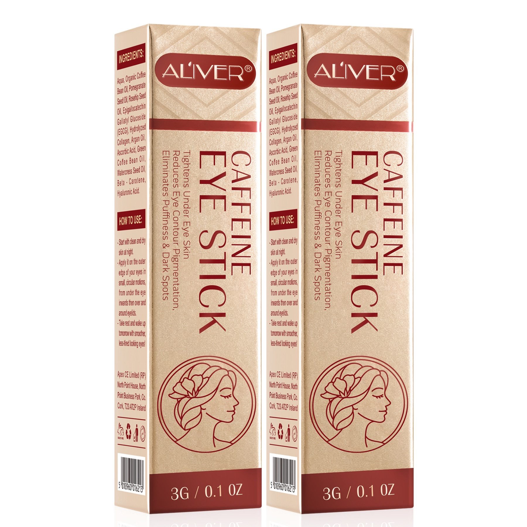 ALIVER Anti-Aging-Augencreme Augenstift Augenringe mit Kollagen Hyaluronsäure Koffein, 2-tlg., Augencreme
