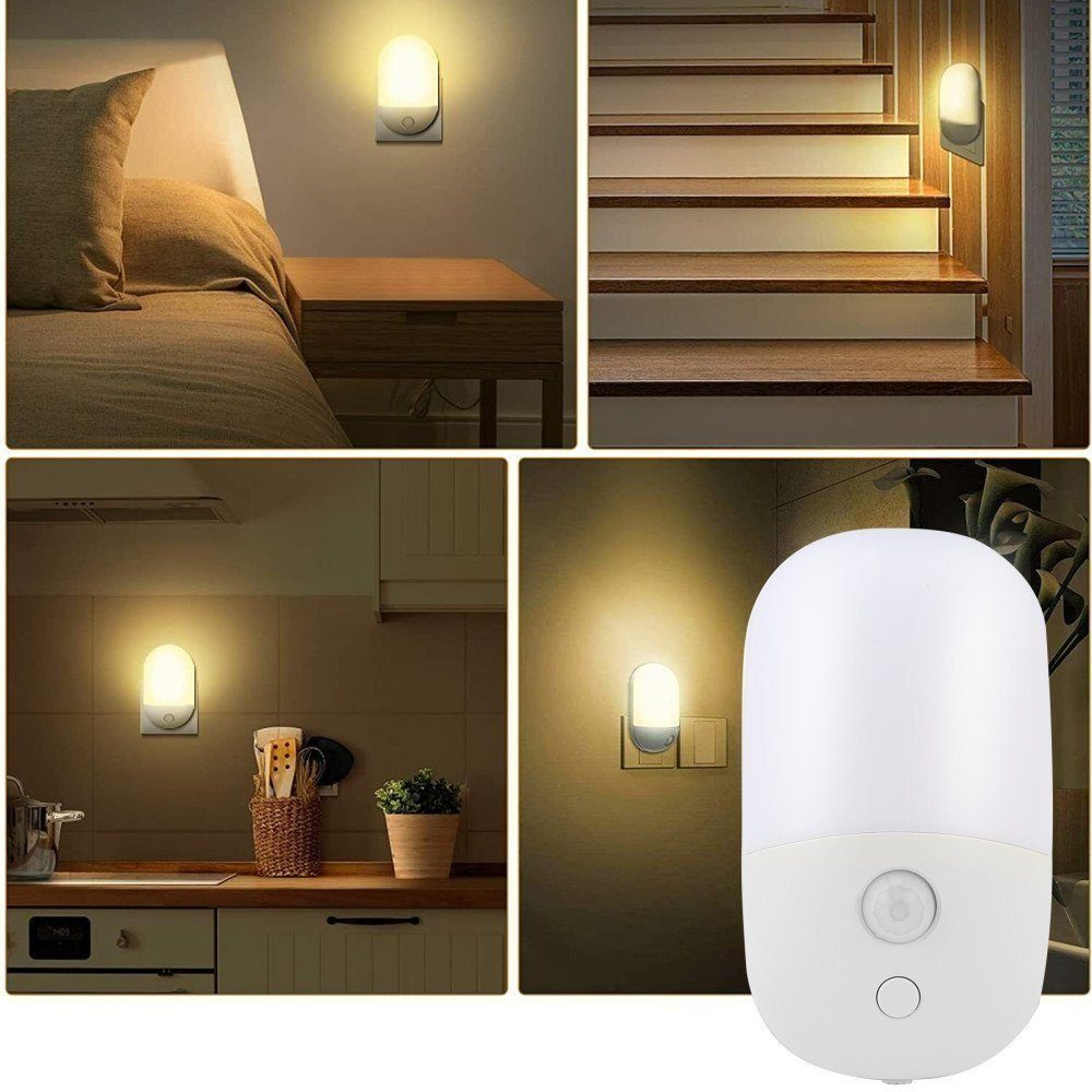 iscooter Nachtlicht 1/2 Stück LED Nachtlicht Steckdose Bewegungsmelder  Treppen-Leuchte, LED fest integriert, WarmWeiß, Helligkeit Einstellbar  Orientierungslicht,Steckdosenlicht