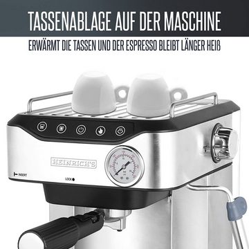 Heinrich´s Espressomaschine HES 8688, Edelstahlfilter, 20Bar Ulka Pumpe, Milchaufschäumer mit Barista Zubehör 1,6L