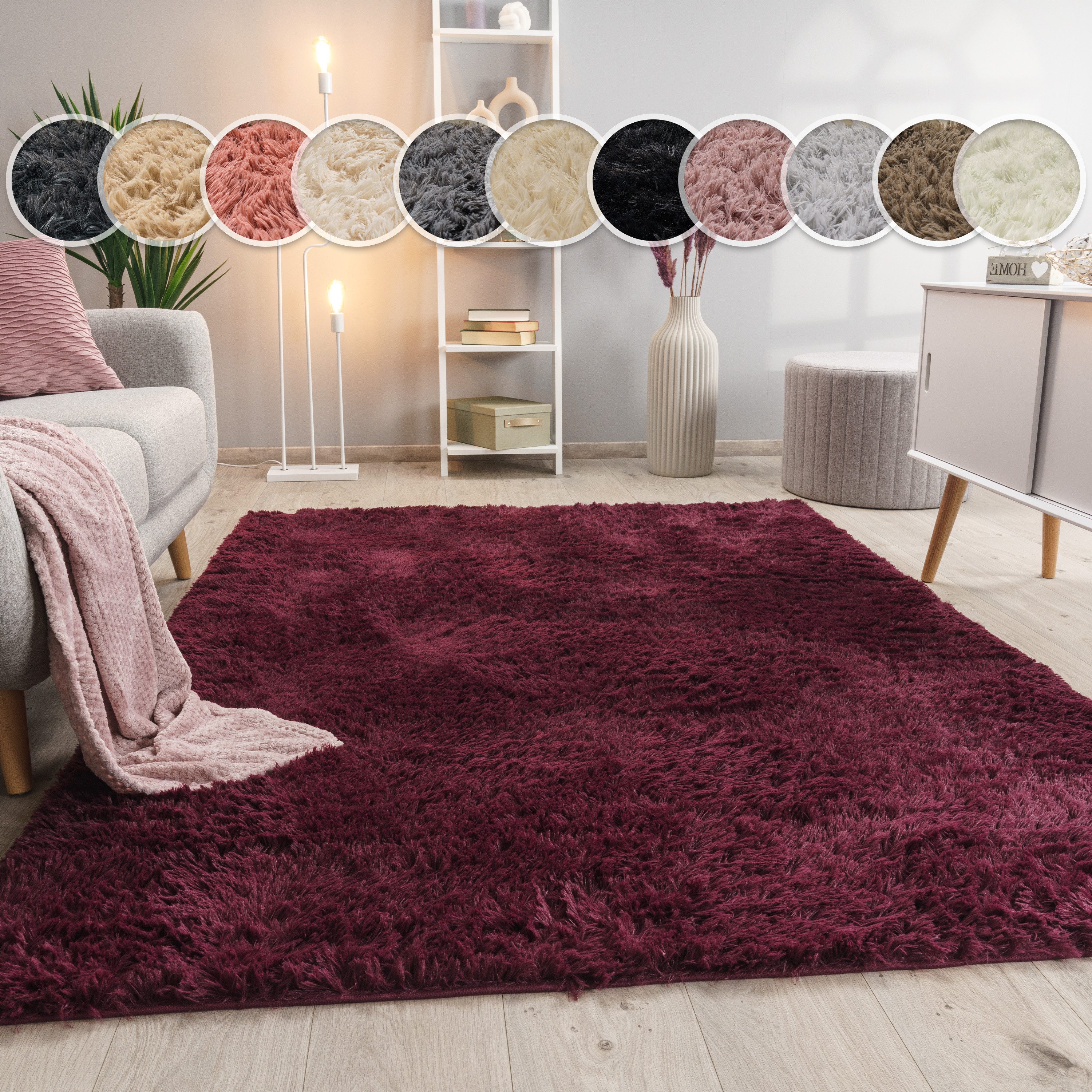 Paco Home Hochflor-Teppich Silky 591, rechteckig, Höhe: 37 mm, Uni-Farben, besonders weich und kuschelig, Wohnzimmer