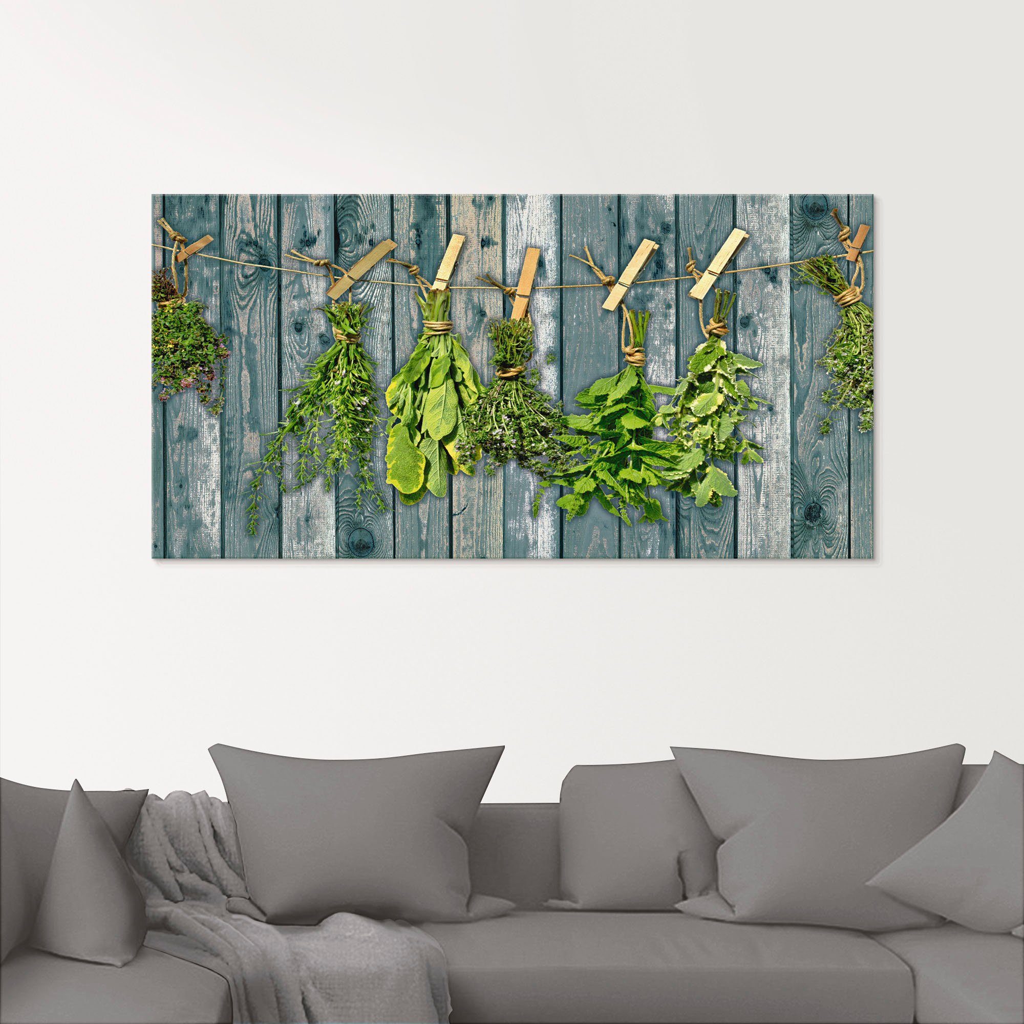 (1 St) Artland mit Holzoptik, Kräuter Glasbild Pflanzen