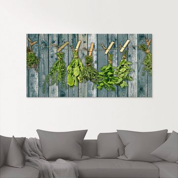 Artland Glasbild Kräuter mit Holzoptik, Pflanzen (1 St)