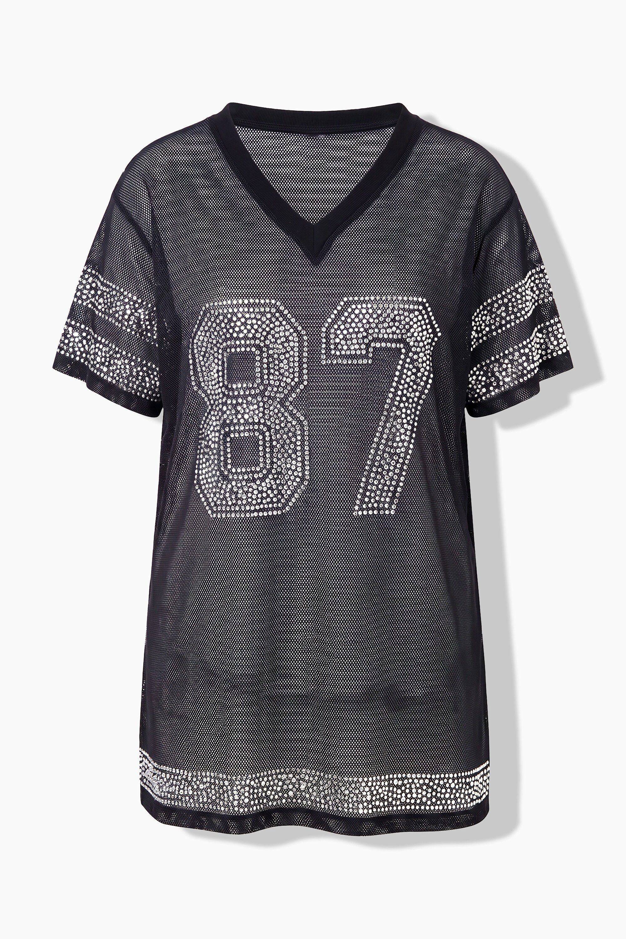 Ulla Popken T-Shirt Trikot Shirt Mesh oversized Glitzersteinchen