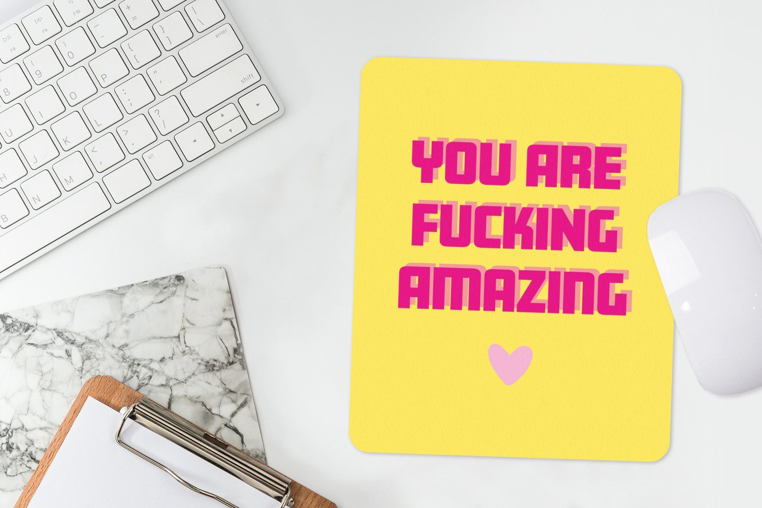 MuchoWow Mauspad Gelb - Valentinstag - Text (1-St), Gaming, Mousepad Klein, Büro Zubehör, Mausunterlage, 19x23 cm