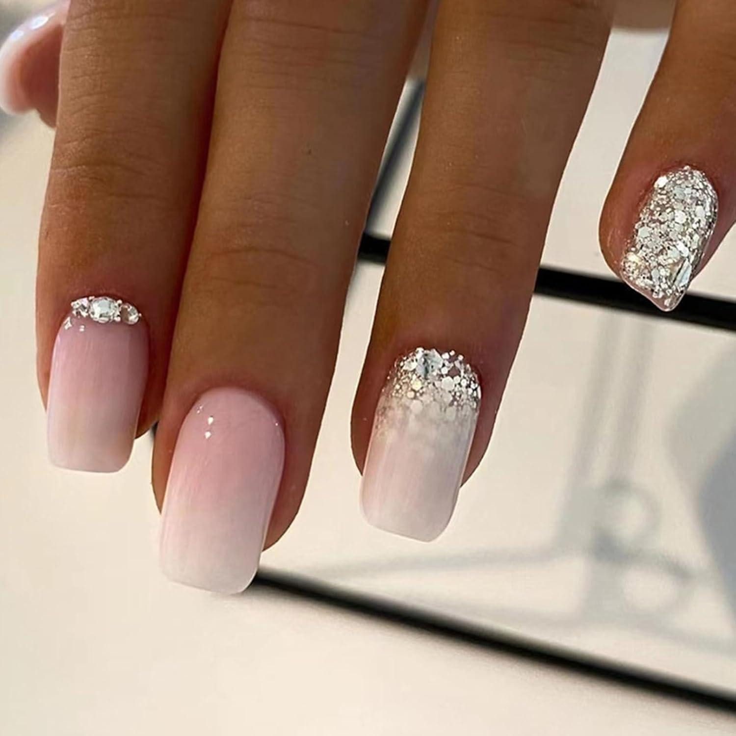 LuxusKollektion Kunstfingernägel 24er Set False Nails French Gradient Ballerina Glossy Acryl Frauen