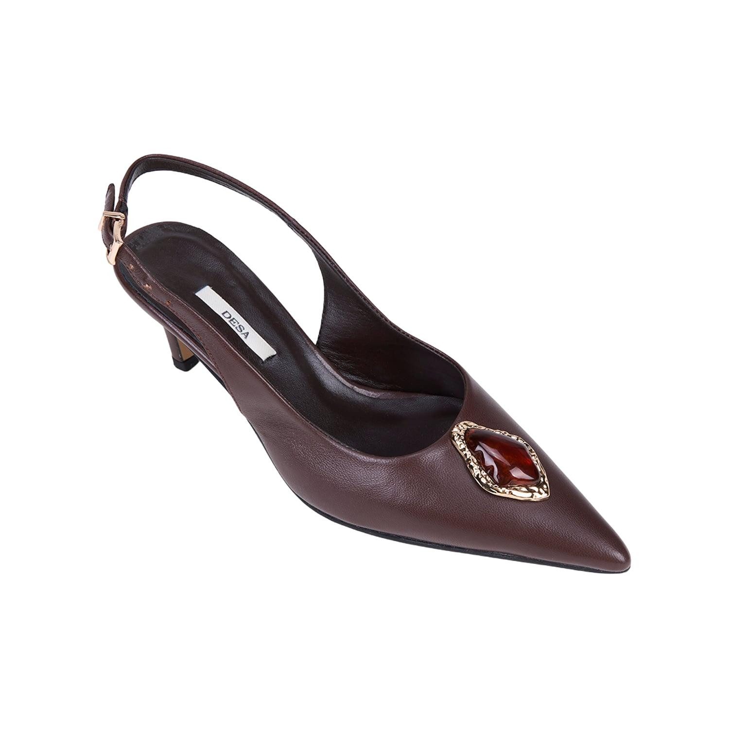 Desa DESA Damen-Slingback-Stiletto-Pumps aus Leder mit Strassdetails Pumps
