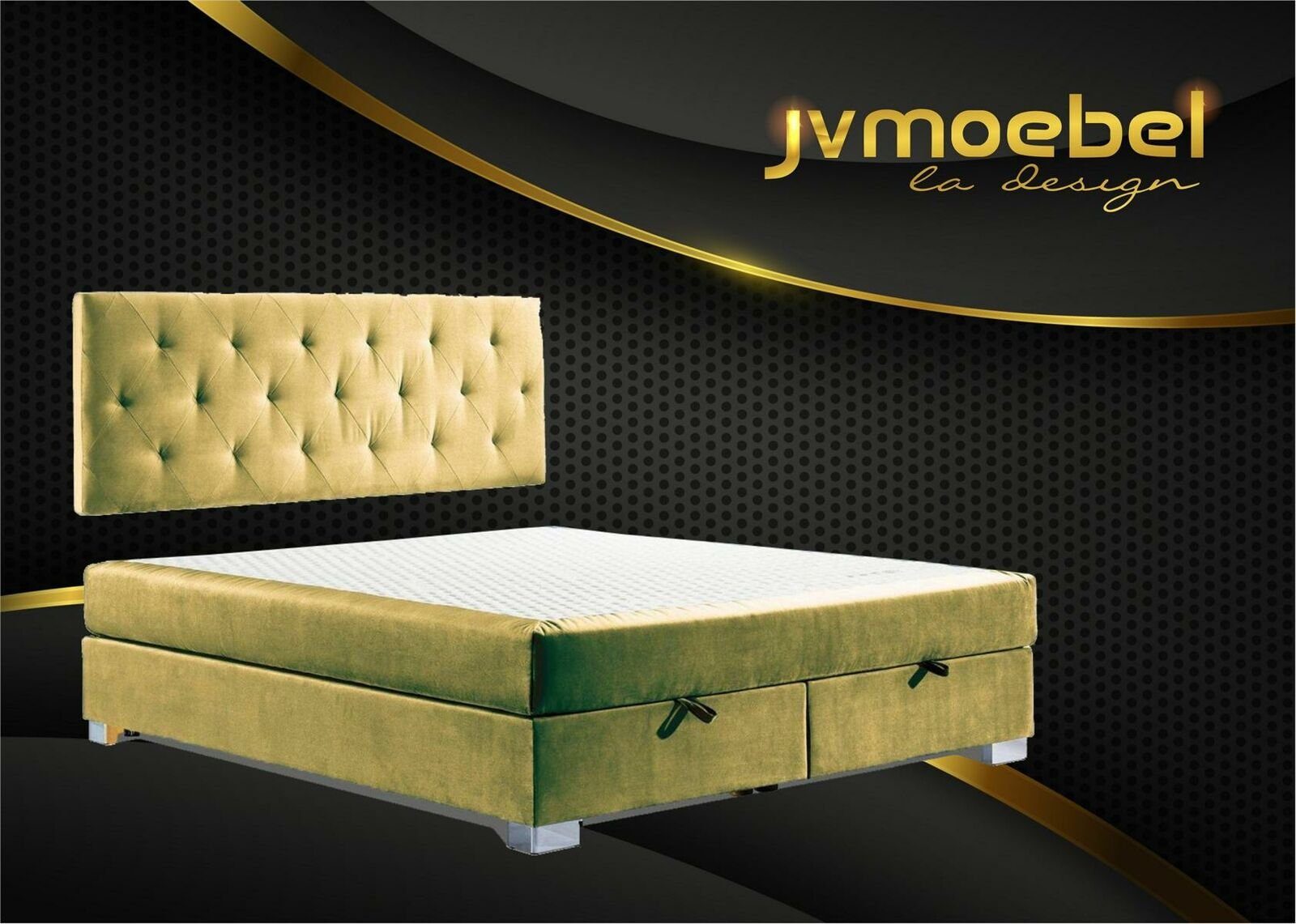 JVmoebel Bett, Luxus Boxspring Bett Betten Doppel Schlafzimmer Möbel Stoff Gold