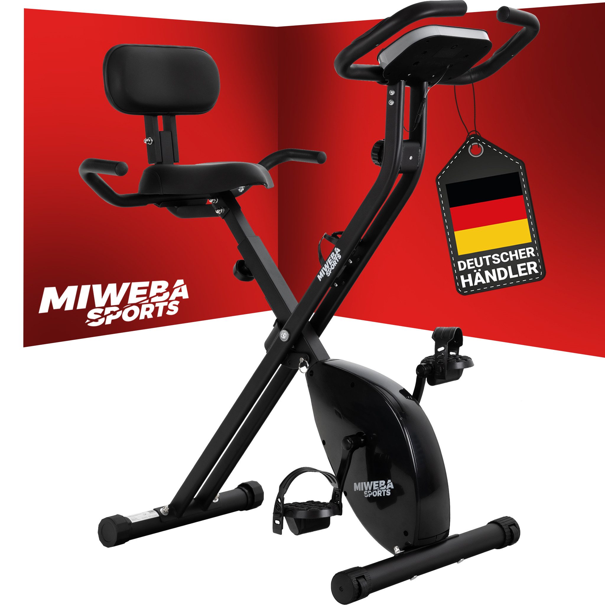 Miweba Sports Heimtrainer MX100 PRO Fitnessbike mit Rückenlehne klappbar (Heimtrainer, Fahrradtrainer, Fitnessgeräte für zuhause, 1-tlg., Heimtrainer, Fitnessbike), Indoor Cycle Fitnessfahrrad Fahrradtrainer Indoor cycling