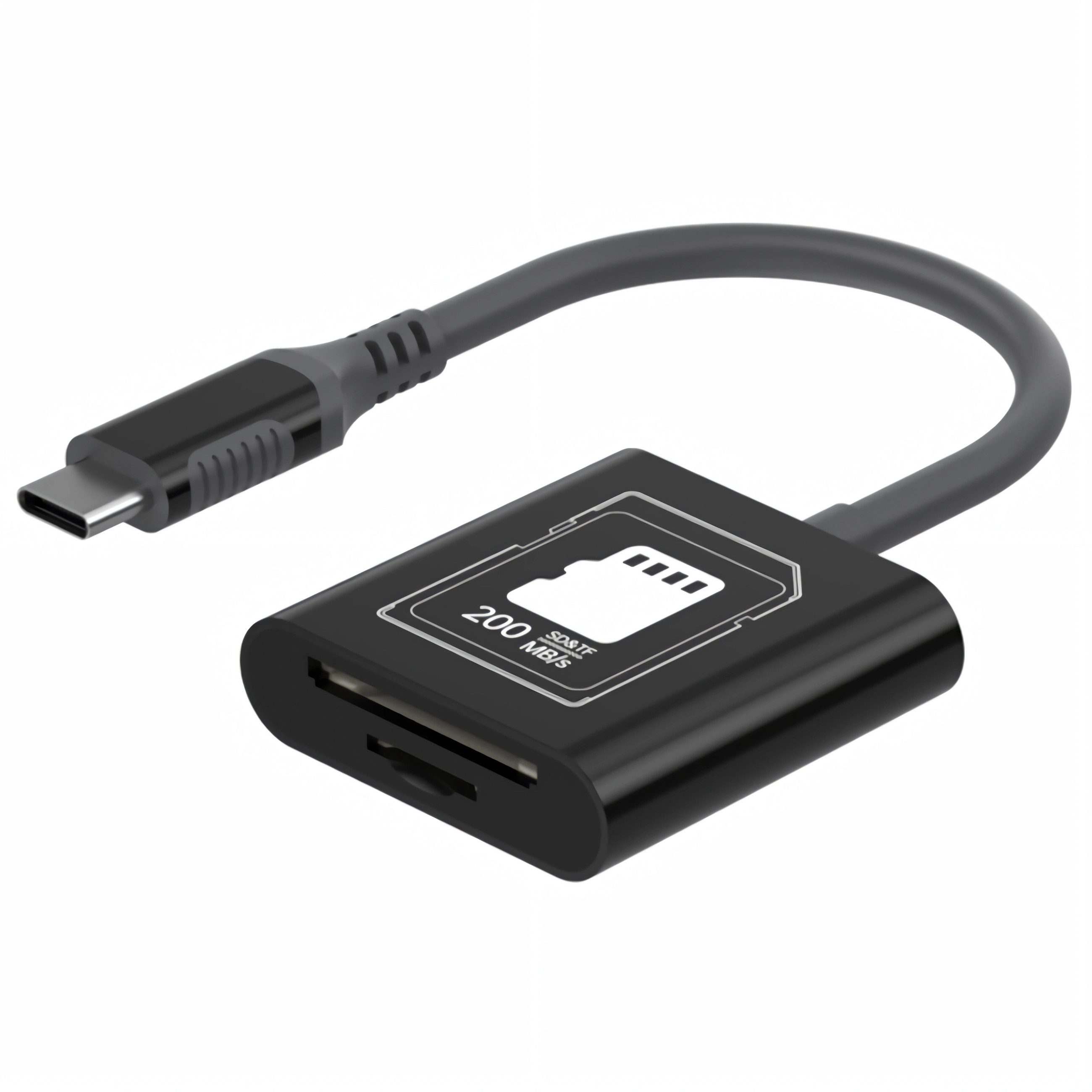 Bolwins Speicherkartenleser C77 USB-C SD / TF Kartenleser 2in1 – Speicherkarten Adapter 200MB/s, USB 3.1, bis 200 MB/s, SD & microSD, kompakt, Plug & Play, 13,8 cm