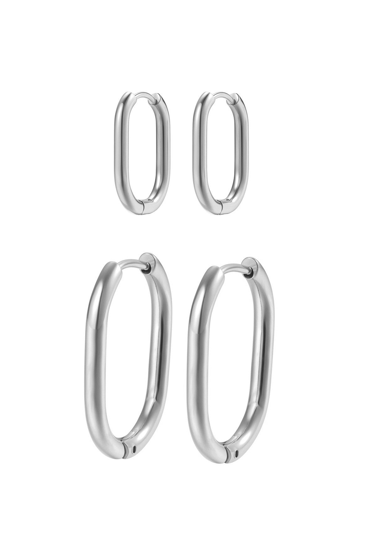 Creolen-Set Geo Viereck, Basic Ohrringe oval Klein Groß, 18K vergoldet