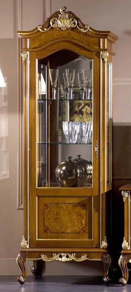 Casa Padrino Vitrine Luxus Barock Vitrine Braun / Gold - Handgefertigter Massivholz Vitrinenschrank mit Tür - Prunkvolle Barock Möbel - Luxus Qualität - Made in Italy