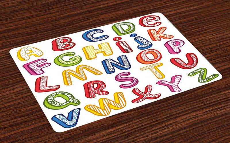 Platzset, Waschbare Stoff Esszimmer Küche Tischdekorations Digitaldruck, Abakuhaus, (4-teilig, 4 Teilig-St., Set aus 4x), Englisches Alphabet 3D-Buchstaben ABC