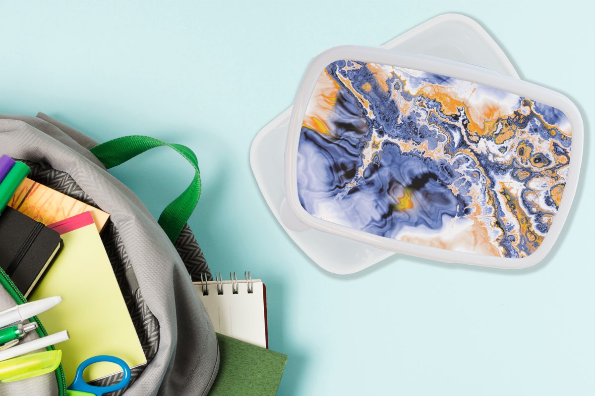 Marmor Jungs für Brotbox und und - Mädchen Kinder Brotdose, weiß Blau, Orange für - (2-tlg), Lunchbox Kunststoff, MuchoWow Erwachsene,