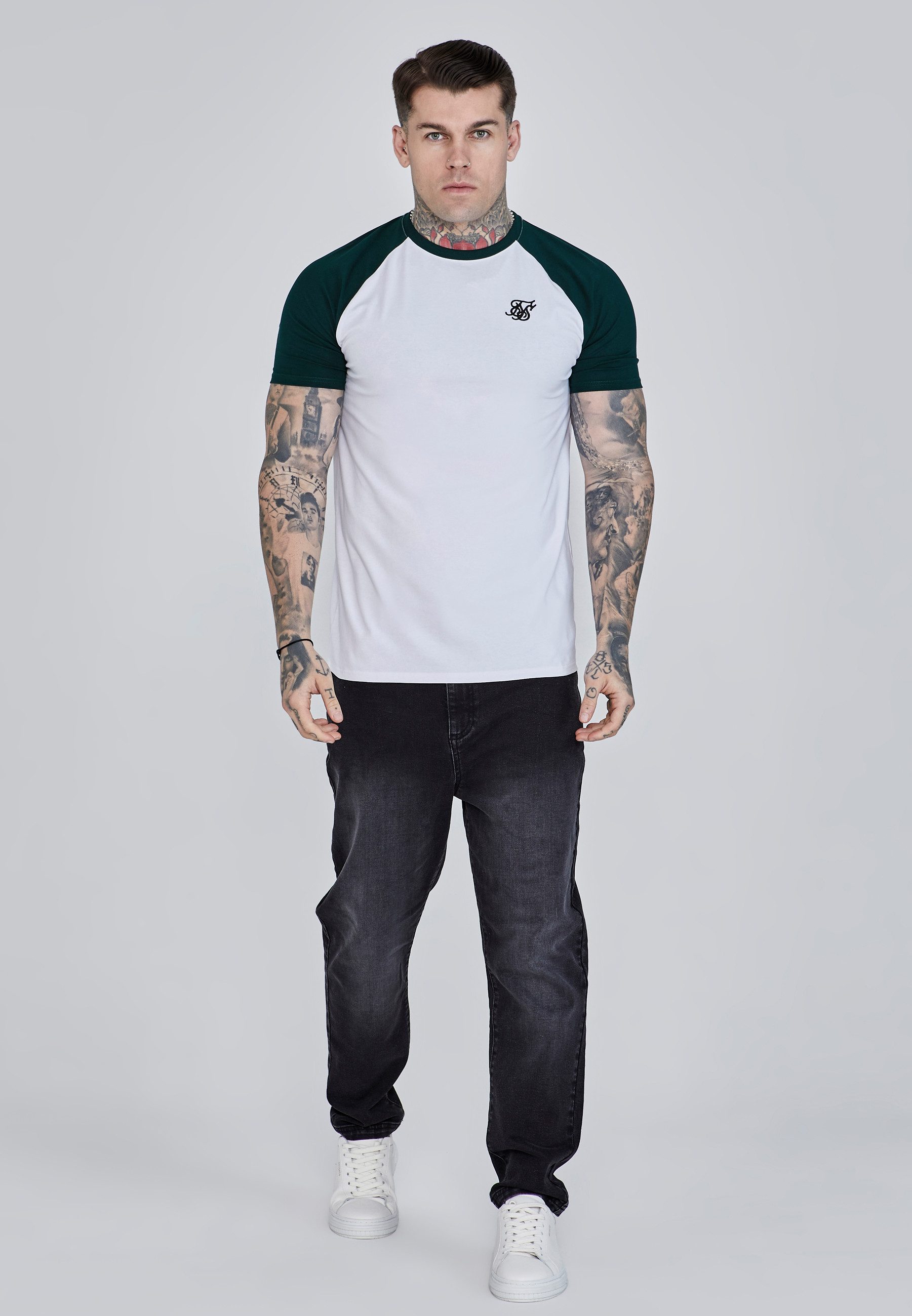 Siksilk T-Shirt SikSilk Herren Weiß-Grün Raglan T-Shirt günstig online kaufen