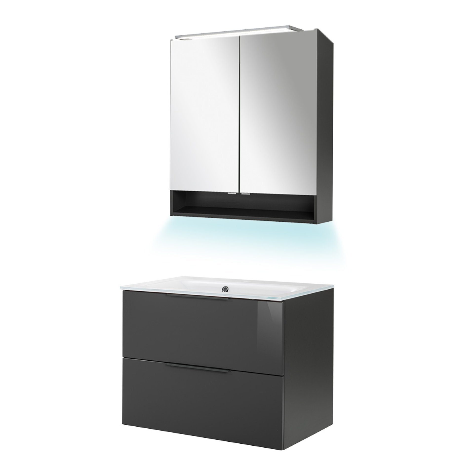 FACKELMANN Badmöbel-Set LUNA 4-teiliges Set, 80 cm breit, Glas Weiß + Spiegelschrank