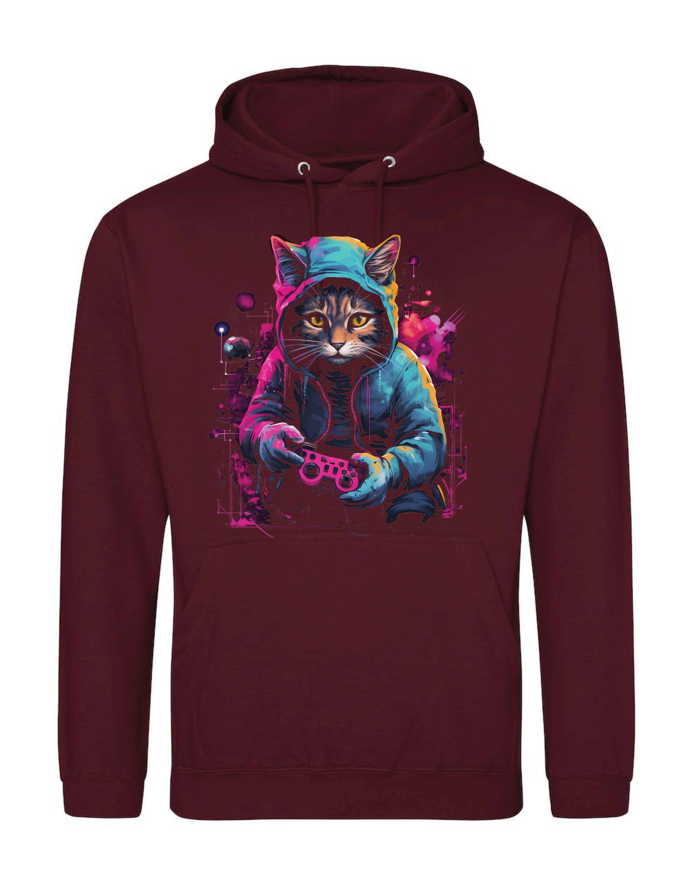 Kapuzenpullover Herren Hoodie Pullover "Gaming Katze" Für Gamer und Katzen Liebhaber