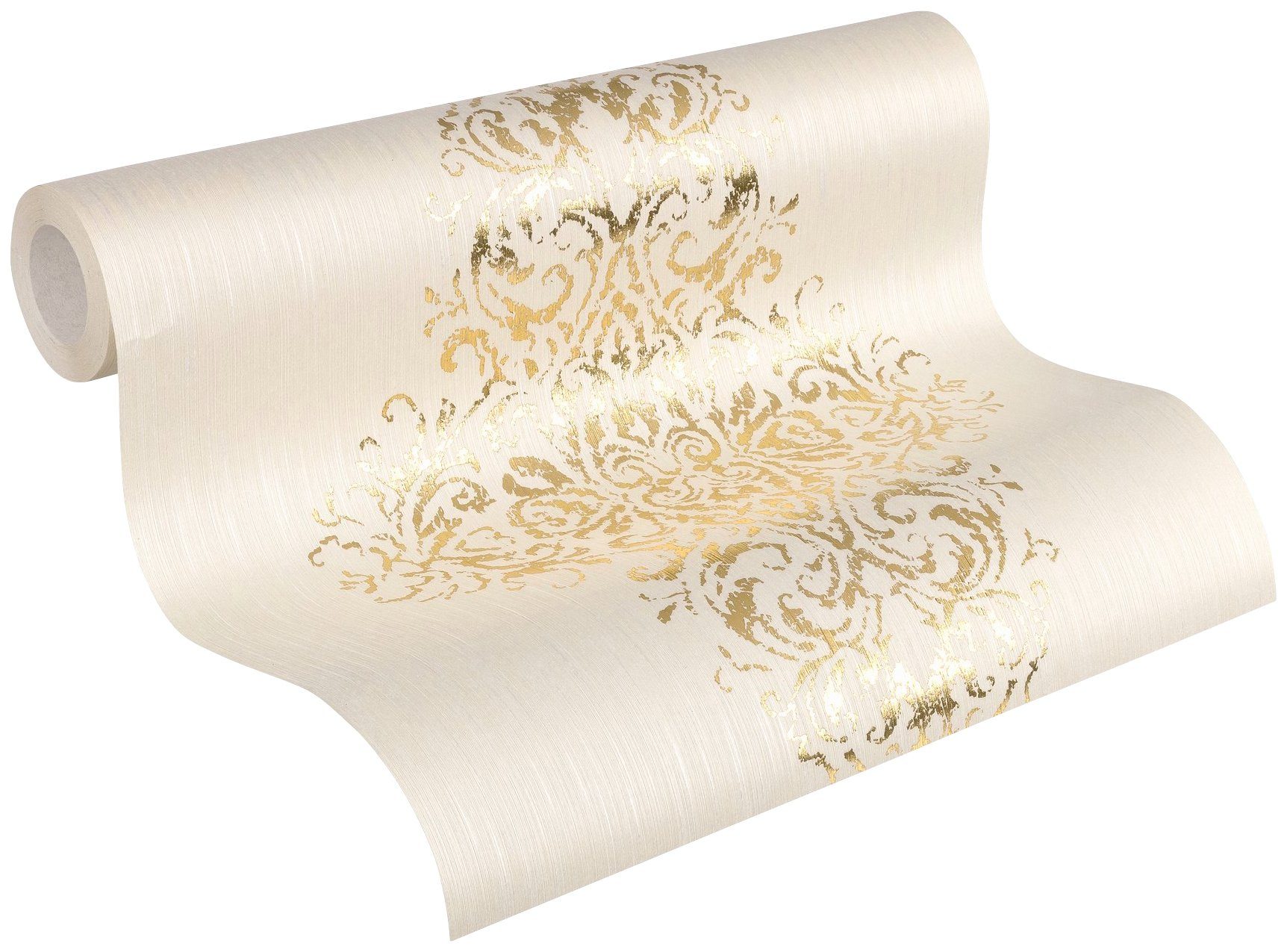 Barock, Luxury Architects Textiltapete Barock Metallic Tapete Effekt Textil Paper wallpaper, creme/gold samtig,