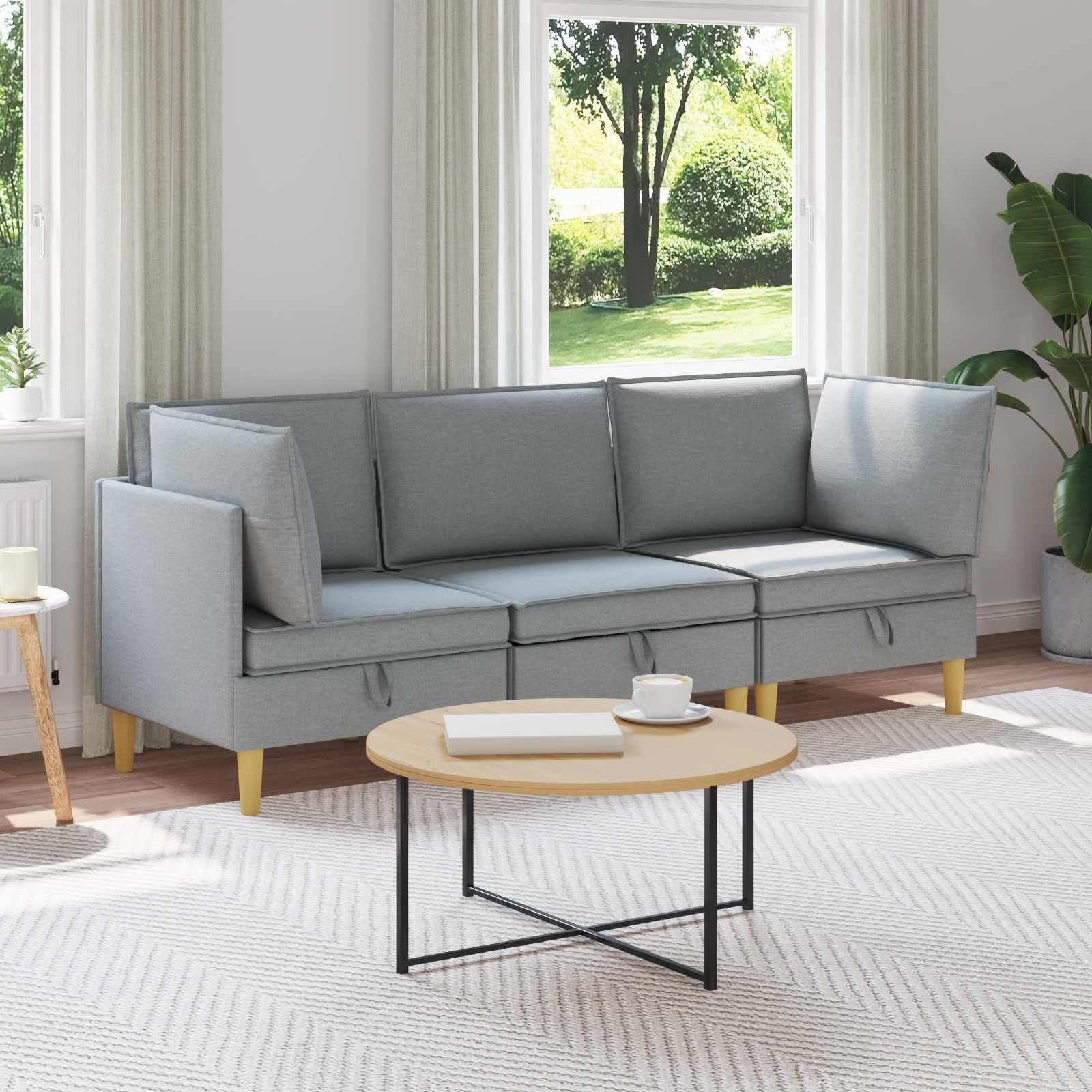 vidaXL Sitzgruppe Modular Sofa Set mit Stauraum 3 Stk. Hellgrau Stoff, (3-tlg)