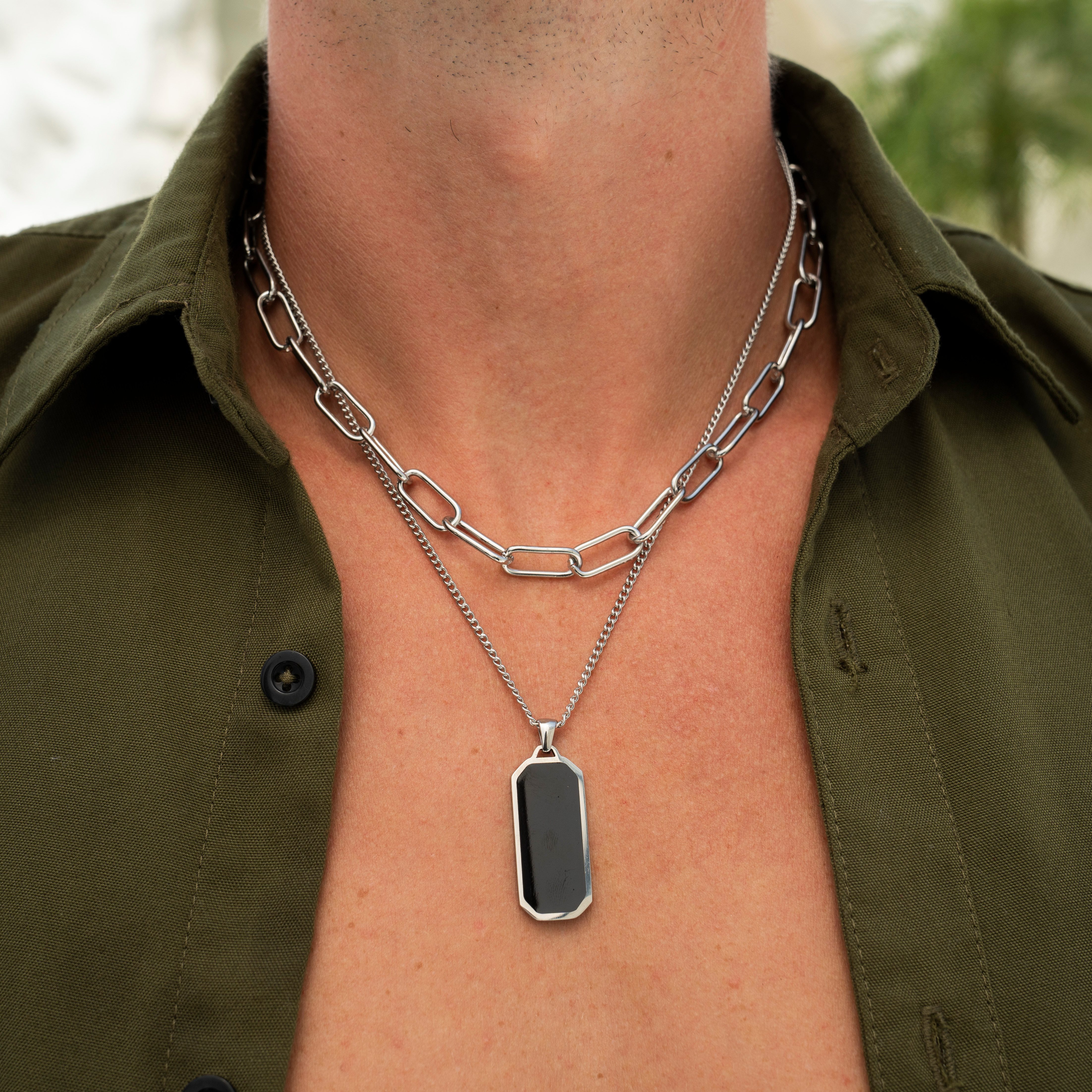 Made by Nami Edelstahlkette Doppellagige Herren Halskette Silber mit Anhäng günstig online kaufen