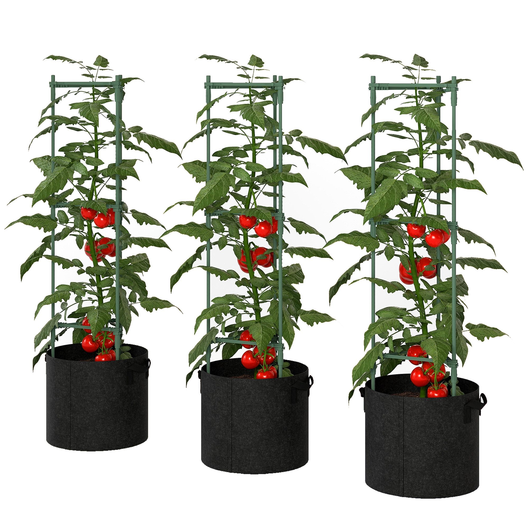 MC Star Hochbeet Hochbeet mit Rankgitter 83,7 Liter Säcken 3er Set (dreieckige Pflanzkasten Tomatenstütze 35 x 35 x 120 cm)