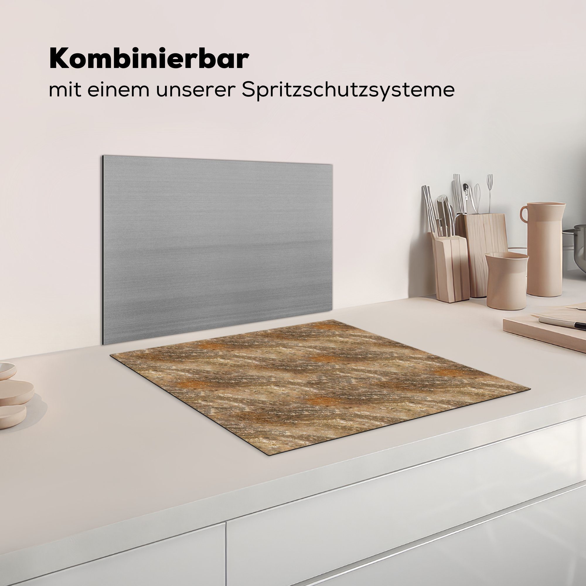 MuchoWow Herdblende-/Abdeckplatte Muster - Ceranfeldabdeckung Induktionsschutz, Stein, 57x51 Induktionskochfeld, Vinyl, Granit - cm, (1 tlg)