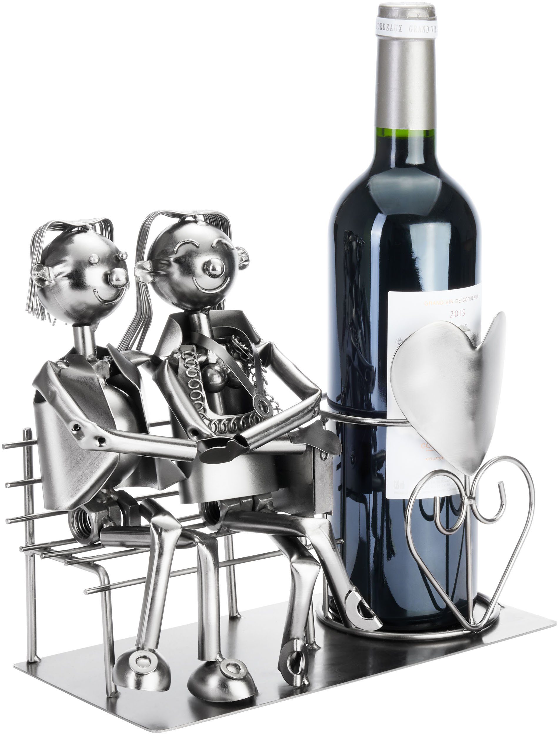 BRUBAKER Weinflaschenhalter Liebespaar auf Bank Flaschenhalter, (Valentinstagsgeschenk, 1-St., romantisches Wein Geschenk), Weinhalter Metall Skulptur mit Geschenkkarte