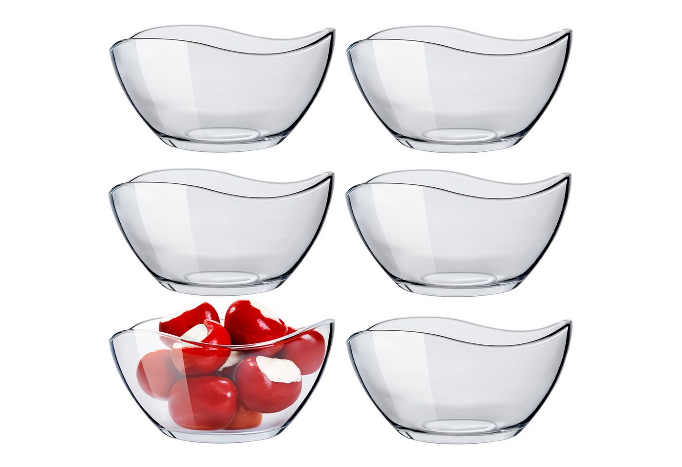 KONZEPT Salatschüssel Glas klein 6/12er Set – 310 ml, stapelbare, Salatschälchen, (6-tlg), ideal als Müslischalen, Servierschalen, Snackschalen, Dessertschalen