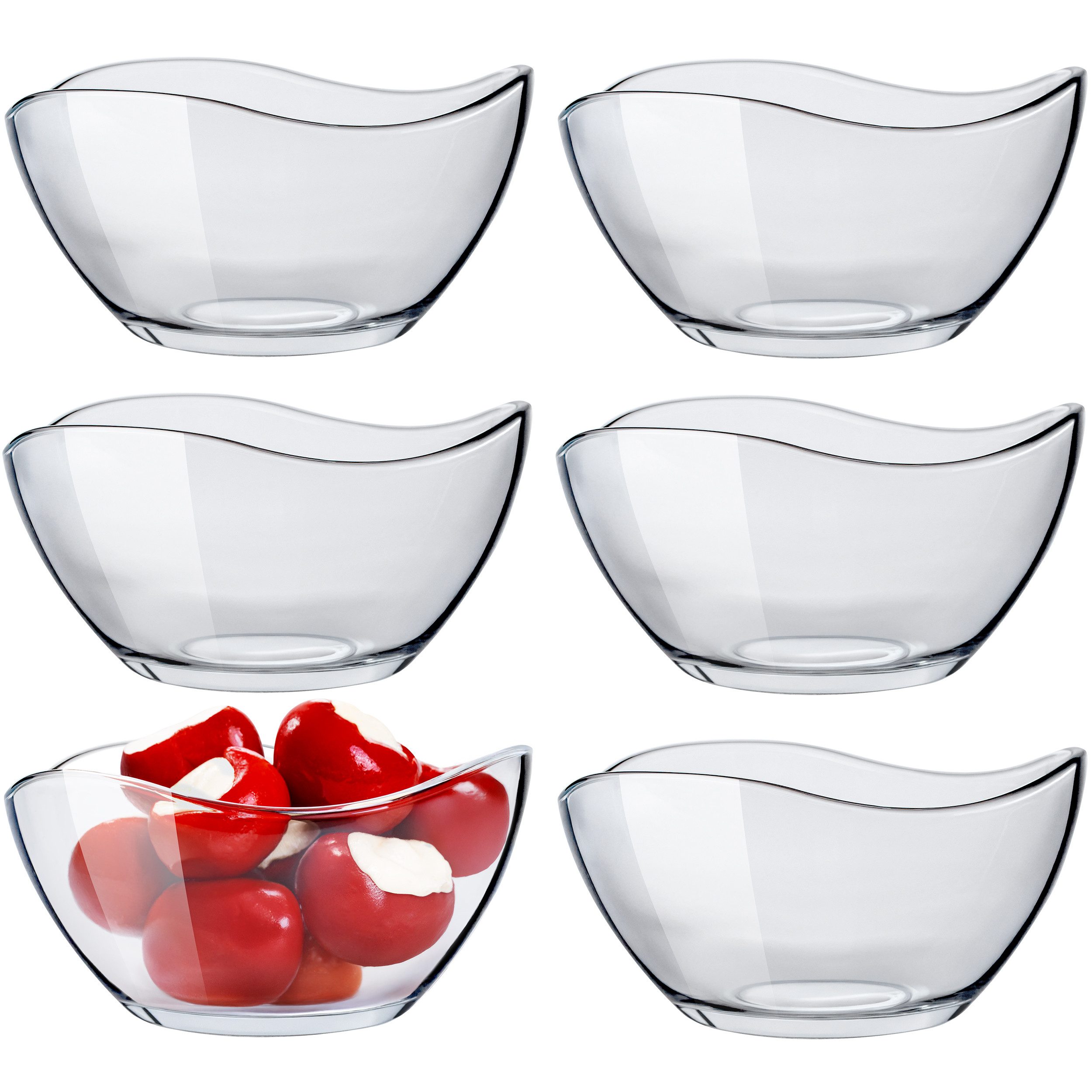 KONZEPT Salatschüssel Glas klein 6/12er Set – 310 ml, stapelbare, Salatschälchen, (6-tlg), ideal als Müslischalen, Servierschalen, Snackschalen, Dessertschalen