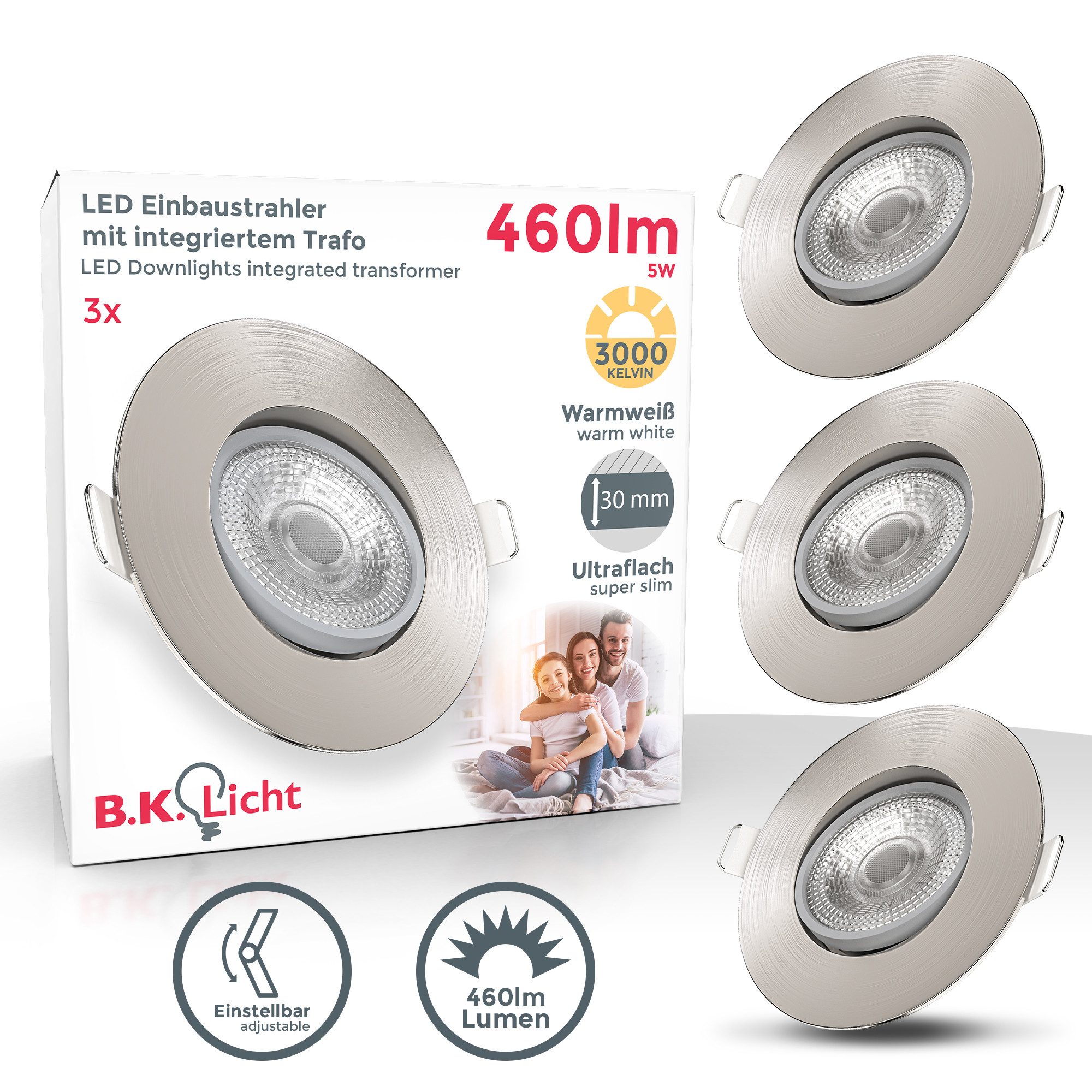 B.K.Licht LED Einbaustrahler SET Einbauleuchten 90mm dimmbar 230V ultra-fla günstig online kaufen
