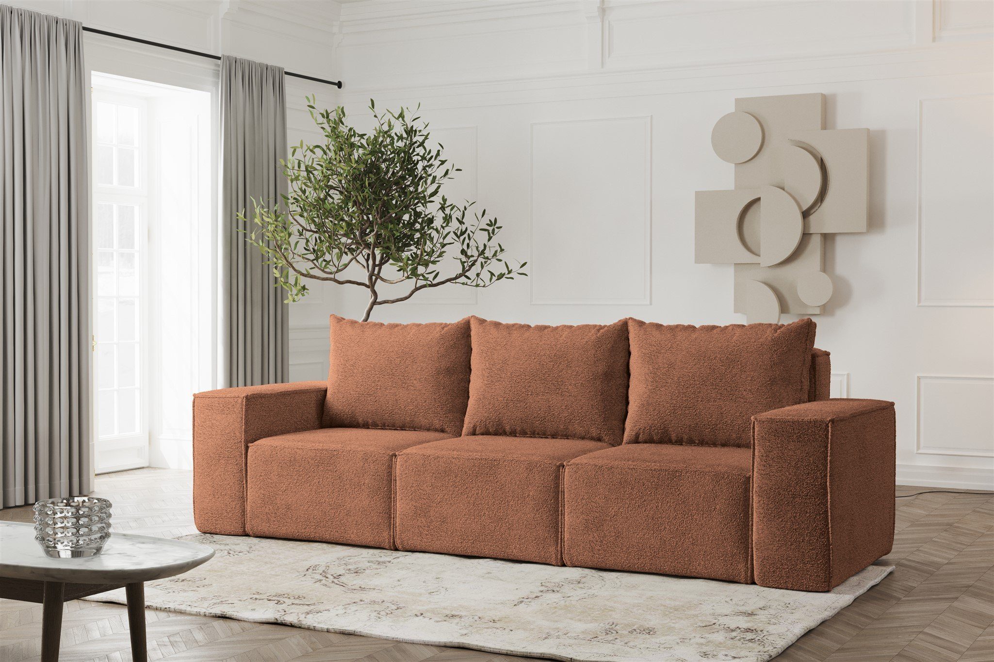 Fun Möbel 3-Sitzer Sofa Designersofa ESTELLE 3-Sitzer in Stoff Abriamo, 3 x Rückenkissen