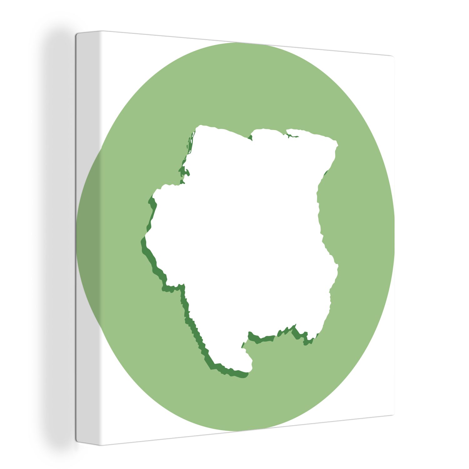 OneMillionCanvasses® Leinwandbild Die illustrierten Grenzen von Suriname in einem grünen Piktogramm, (1 St), Leinwand Bilder für Wohnzimmer Schlafzimmer