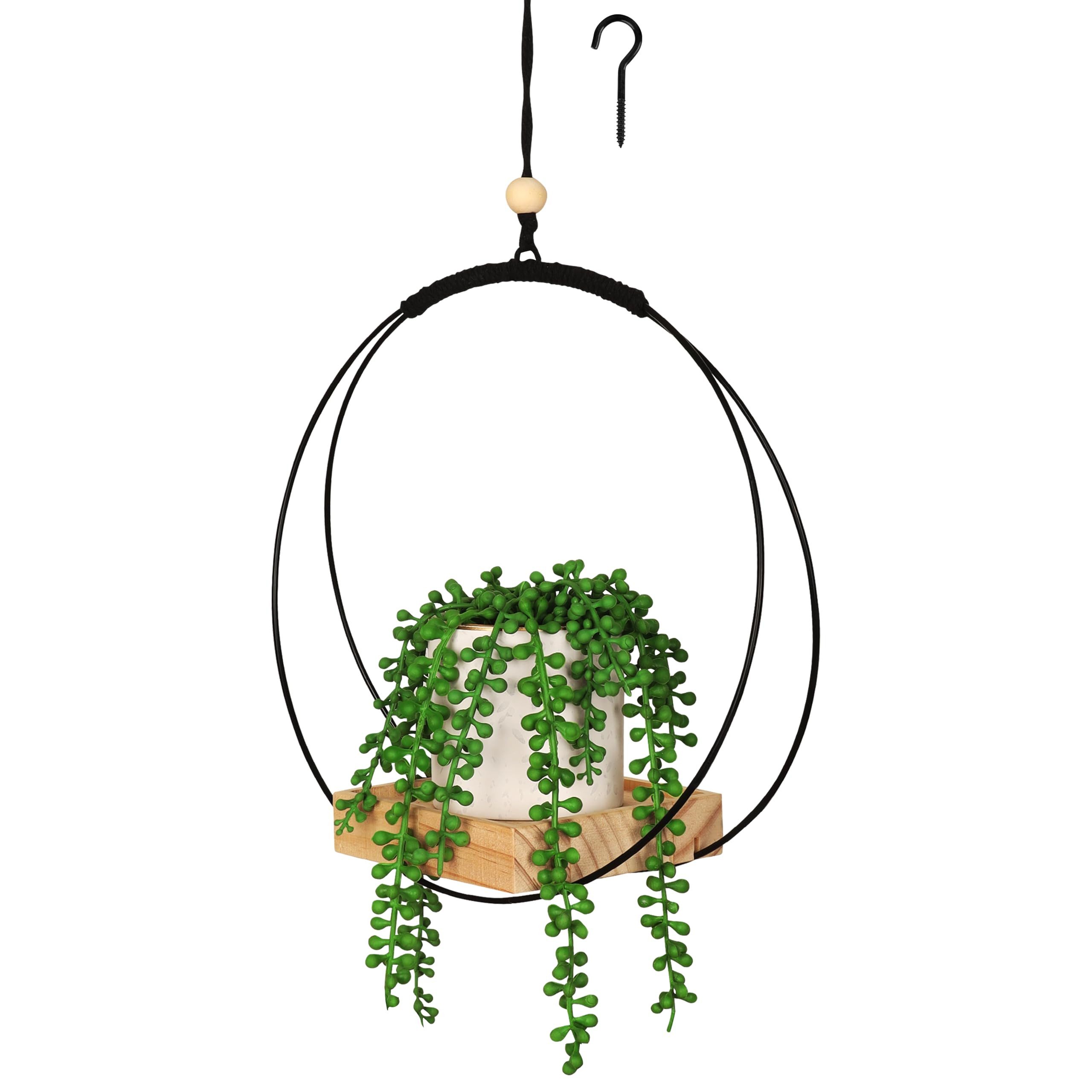Dekohänger Belle Vous Makramee Blumenampel mit hölzernen Basis - H107cm Hängetopf