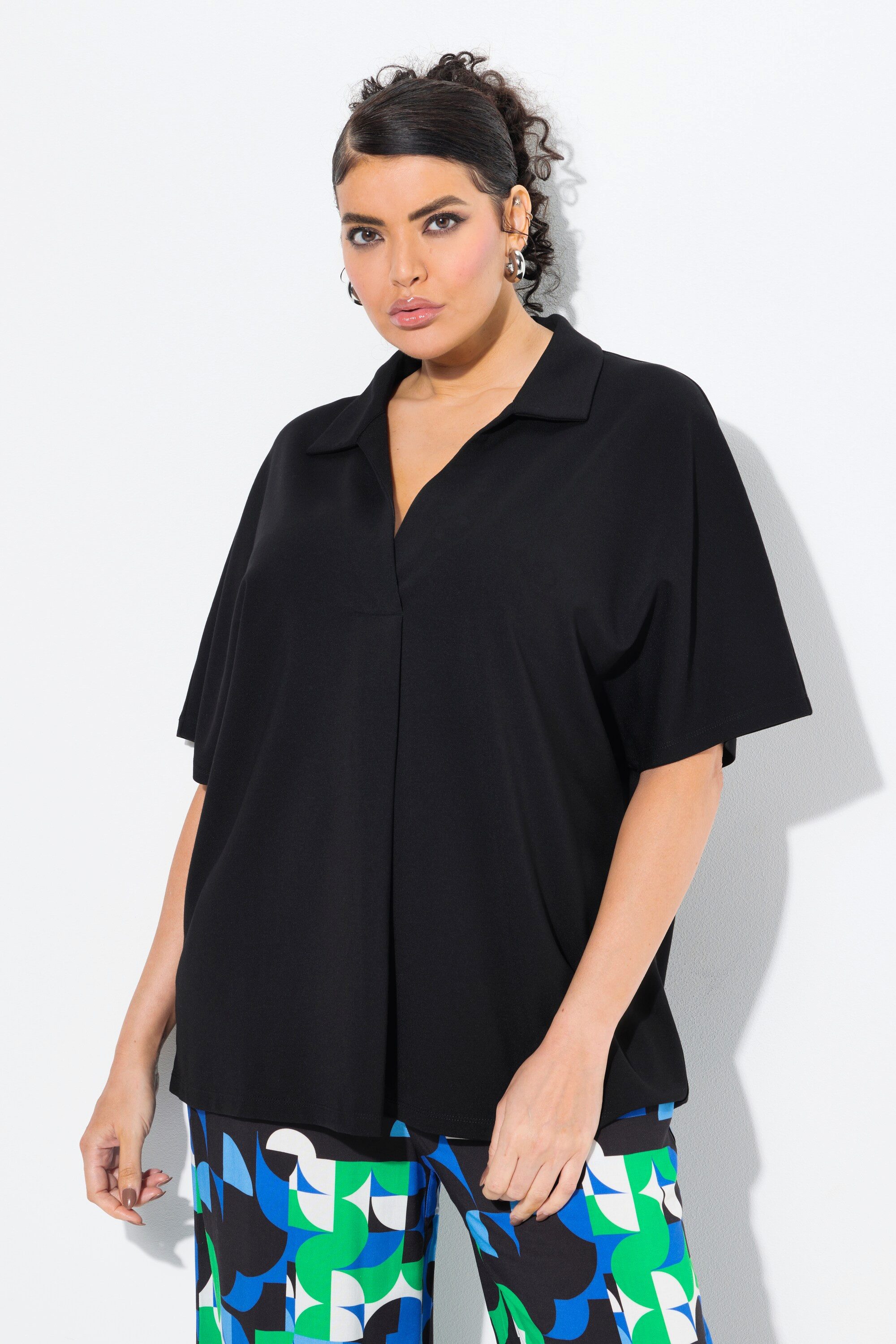 Ulla Popken Sweatshirt Sweatshirt oversized Hemdkragen Halbarm günstig online kaufen