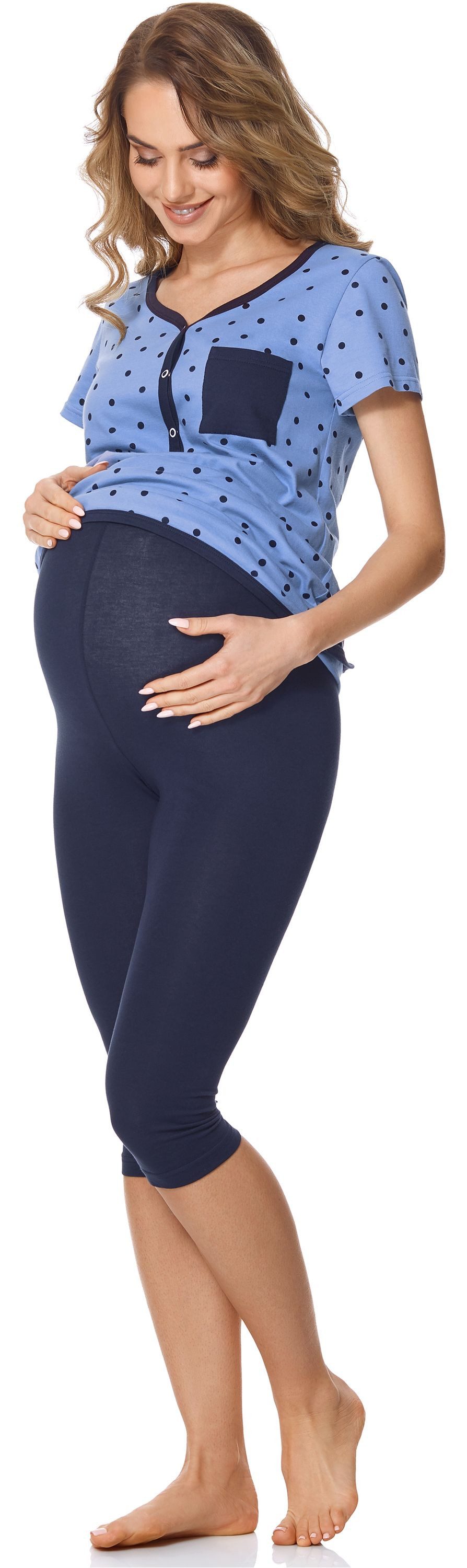 Bellivalini Umstandspyjama Damen Umstands Pyjama mit Stillfunktion BLV50-126 mit Brusttasche – Bild 4 von 5