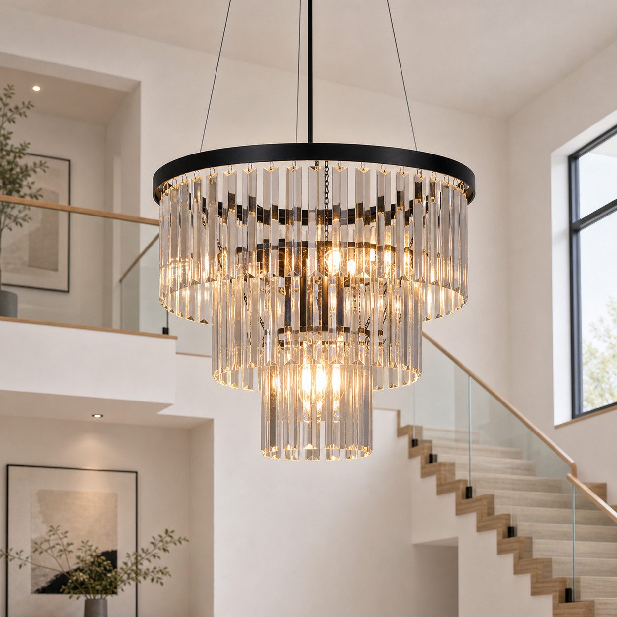 Nettlife Pendelleuchte Kristall Modern Wohnzimmer 3 Flammig E27 Schwarz Esstisch Hängeleuchte, Höhenverstellbar, LED wechselbar, Pendellampe für Küche Esszimmer Schlafzimmer