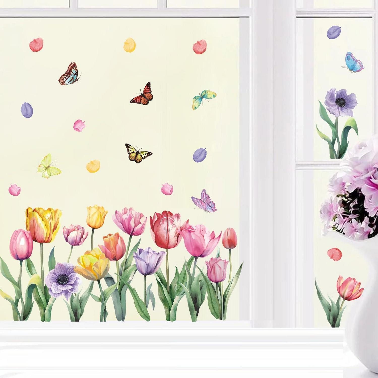 LuxusKollektion Wandtattoo Wandtattoo Tulpen & Schmetterlinge, Bunt (1 St)