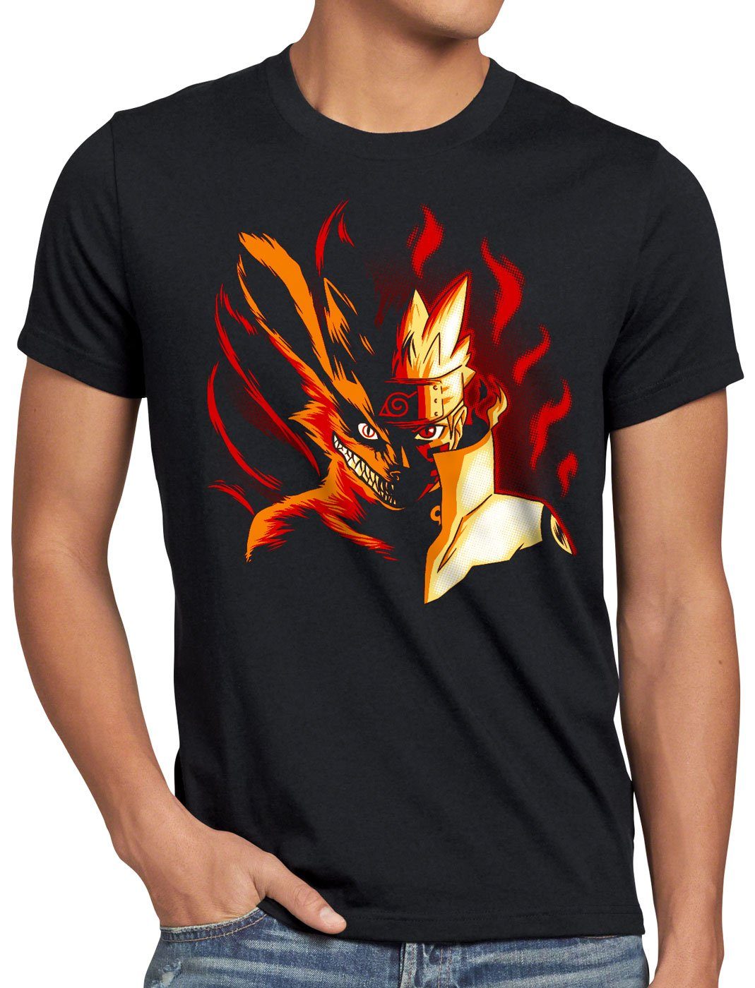 Anime Wolf T-Shirt Herren Ninja Uzumaki style3 Print-Shirt Fire