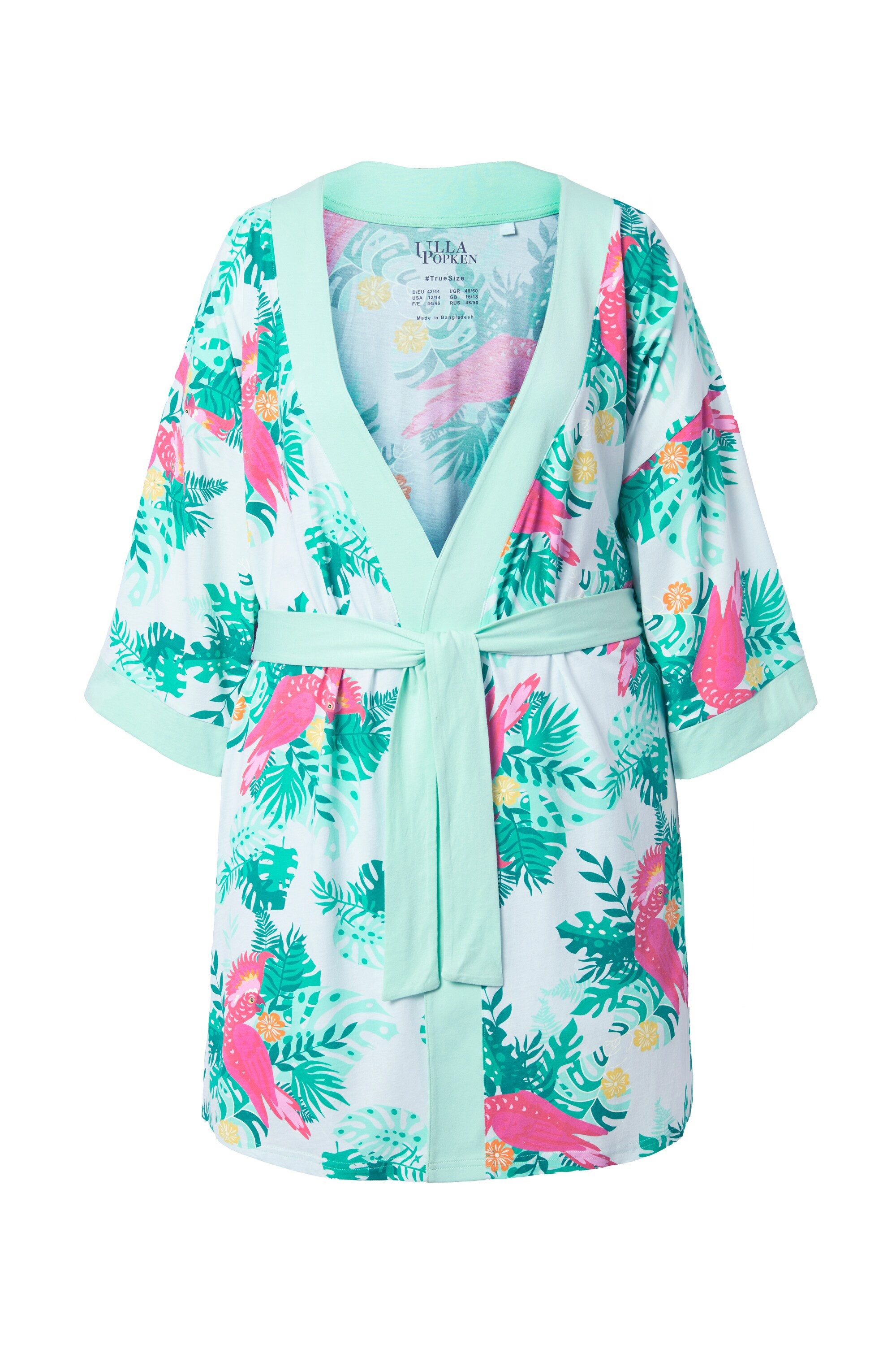 Ulla Popken Bademantel Kimono, ca. Mitte Oberschenkel, Materialmix