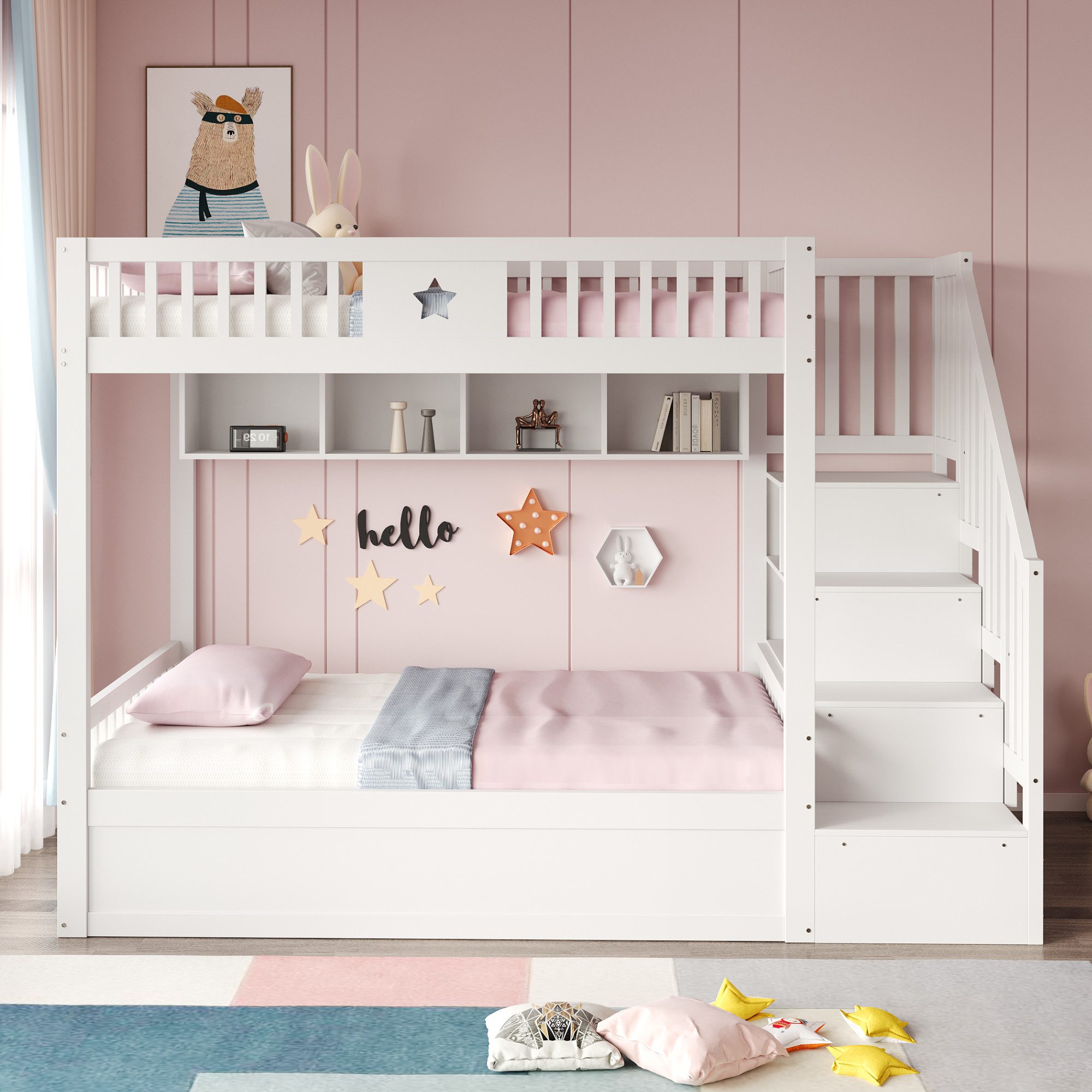 Merax Etagenbett mit hydraulischem Unterbett (1-St., Stockbett Jugendbett D günstig online kaufen