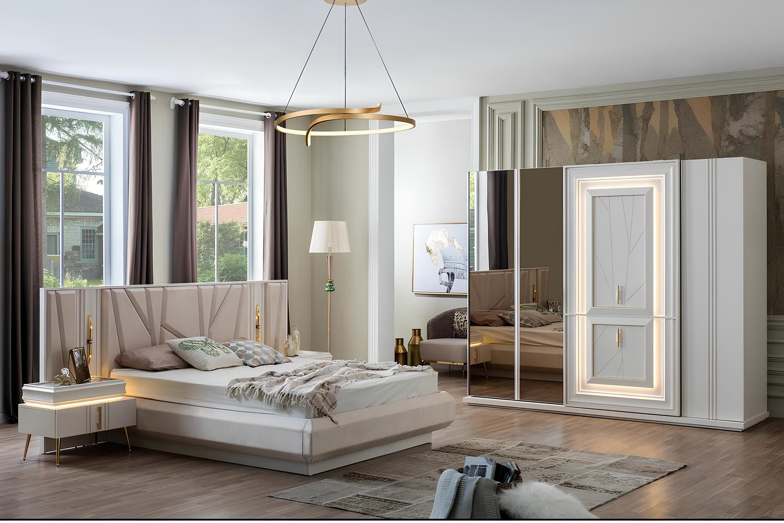 Xlmoebel Komplettschlafzimmer Modernes Schlafzimmer Set mit Bett, Nachttischen und Schrank, (1-tlg., Bett / 2x Nachttische / Kleiderschrank), Hergestellt in Europa
